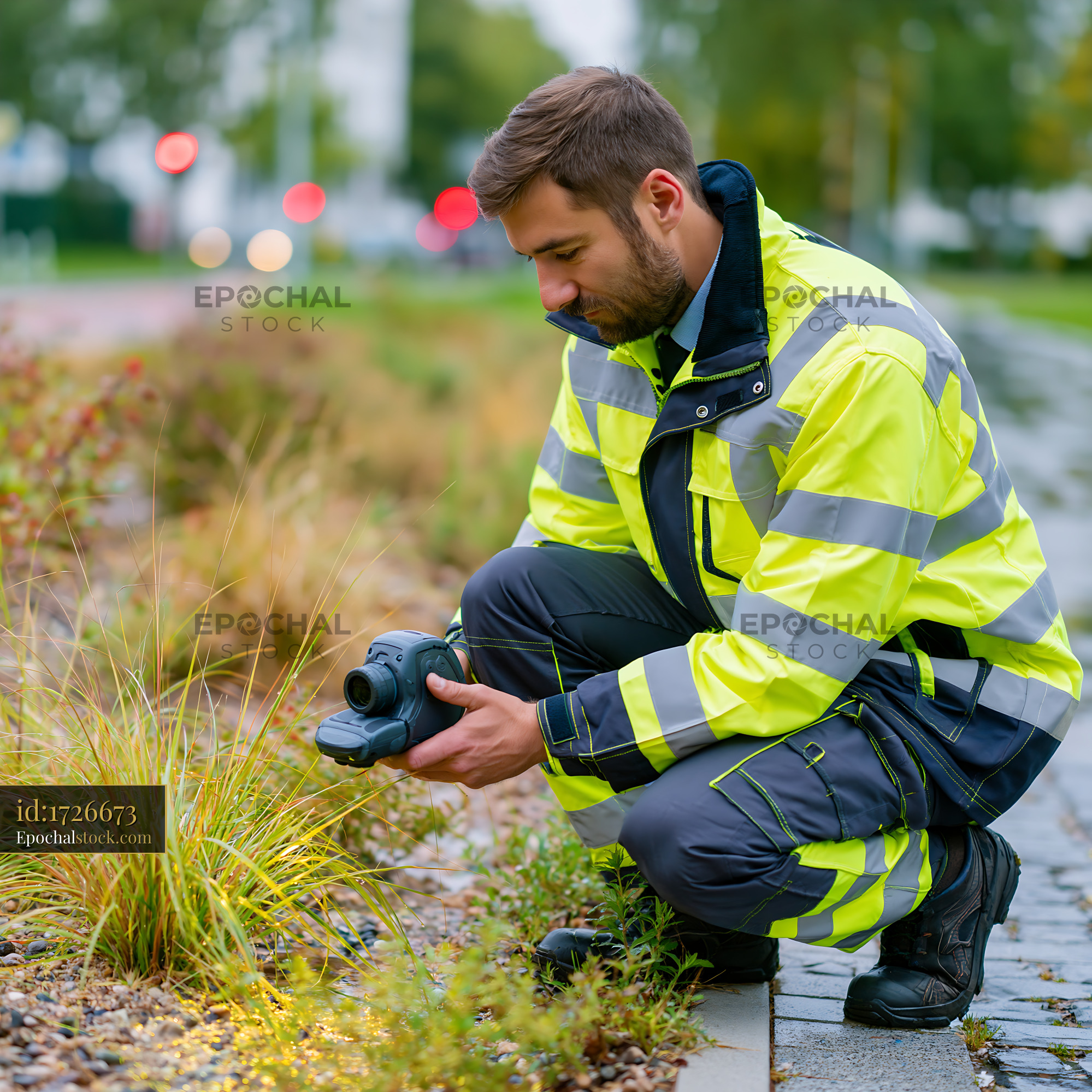 Energy Consultant Using Thermal Imaging Camera Outdoors - stock photo