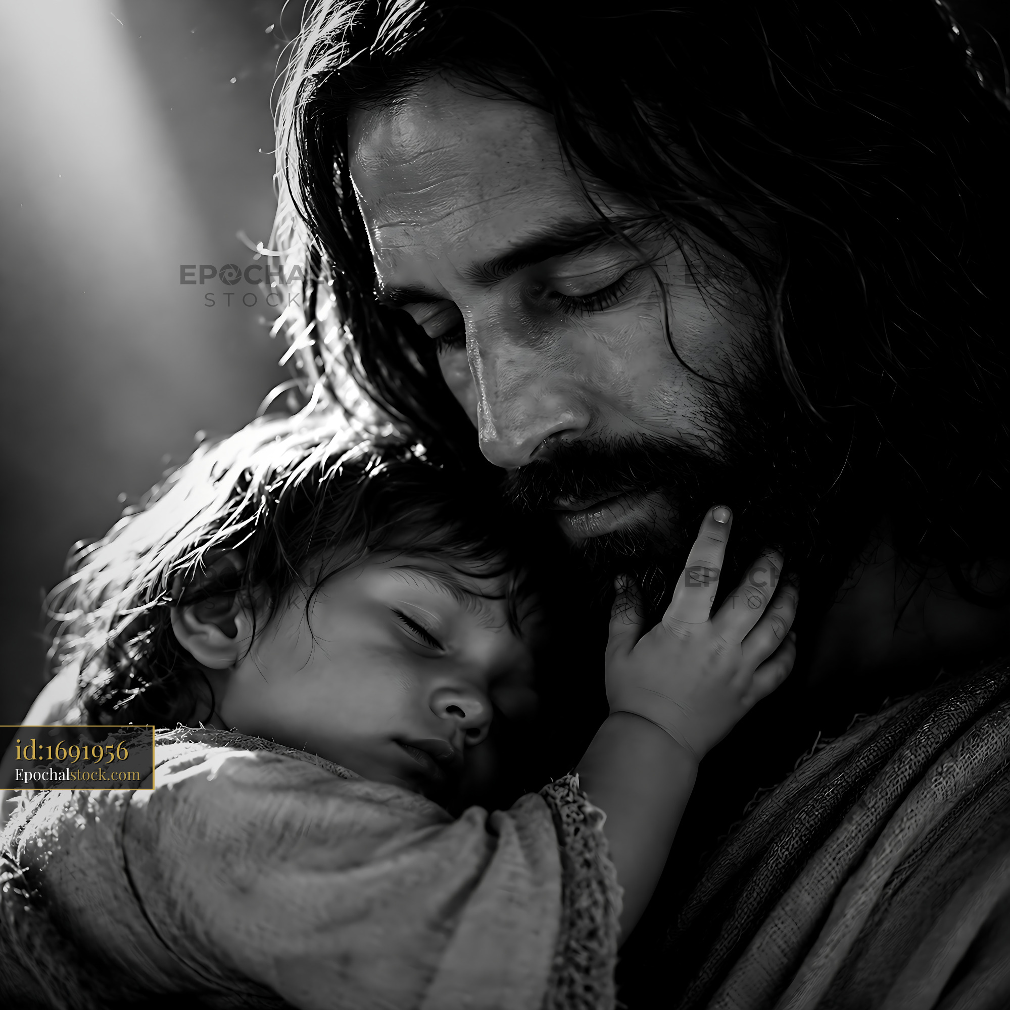 Watermarked full-resolution preview of Father and child share moment in soft light