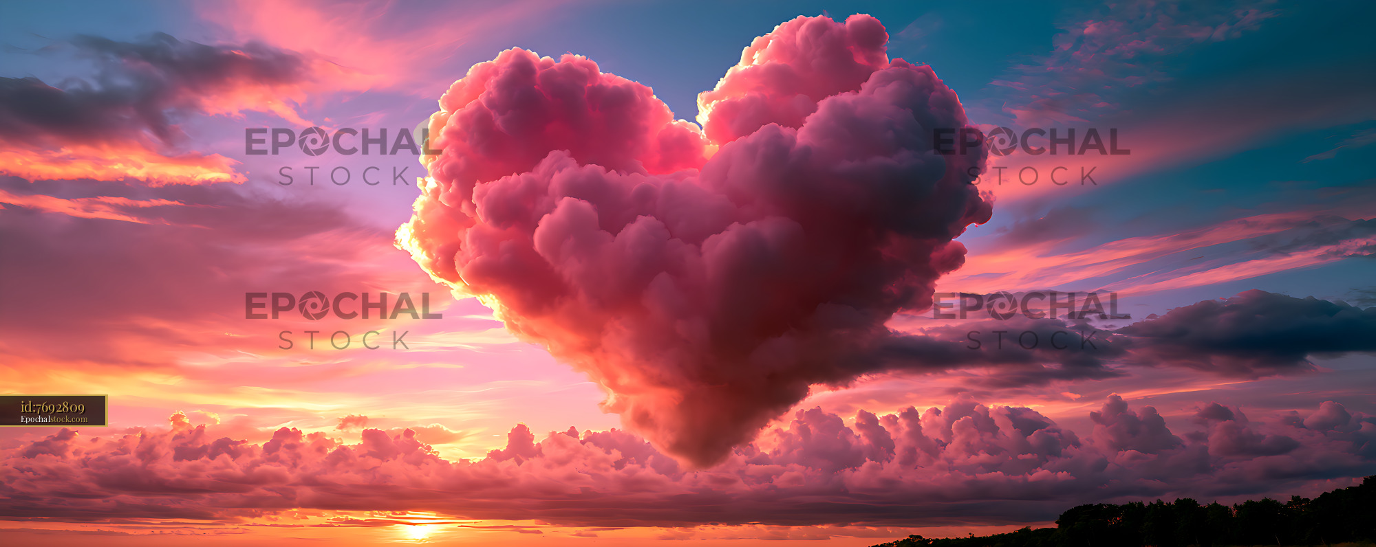 Watermarked full-resolution preview of Pink storm cloud glowing above a sunset horizon