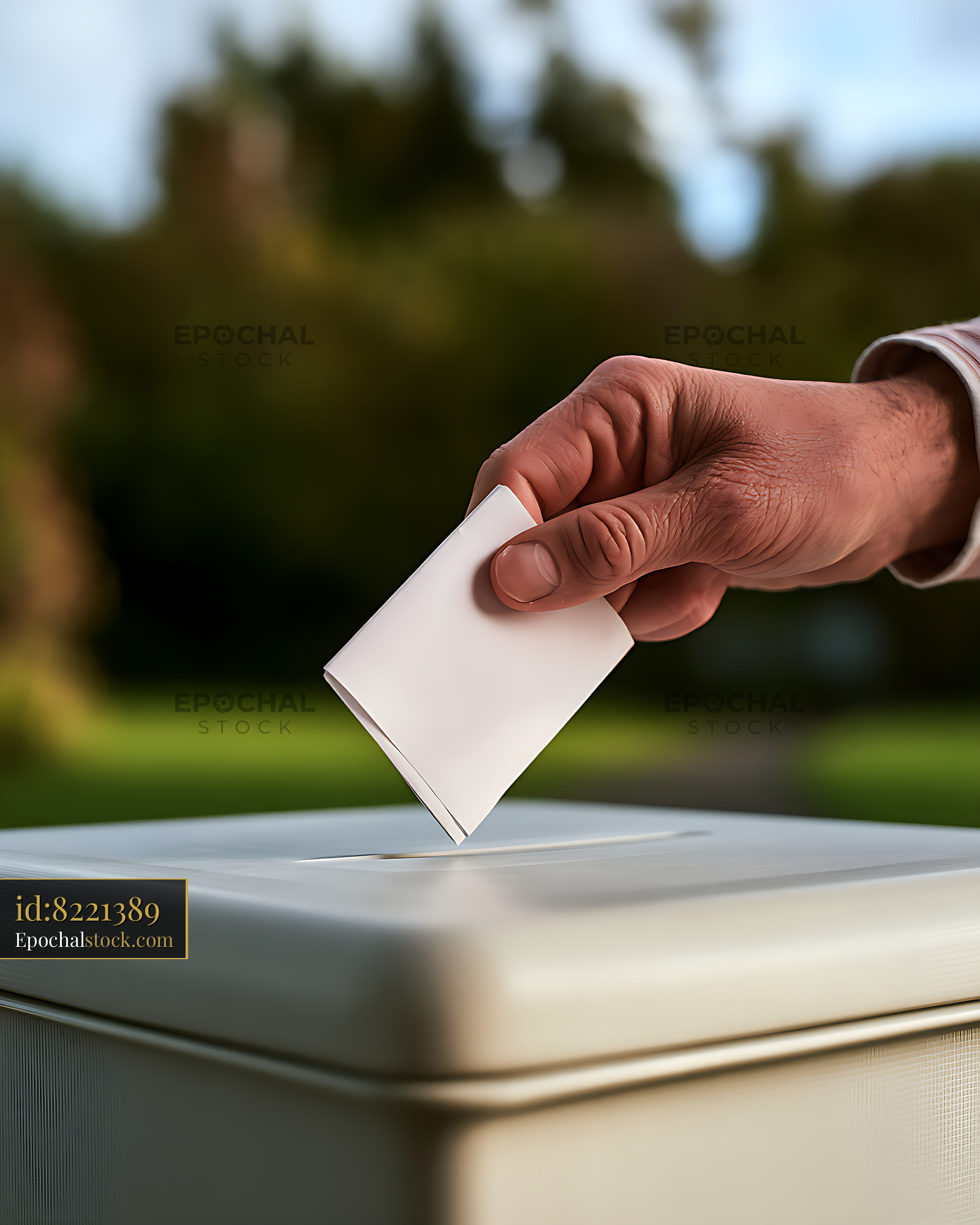 Watermarked full-resolution preview of Hand Placing Blank Ballot in Voting Box
