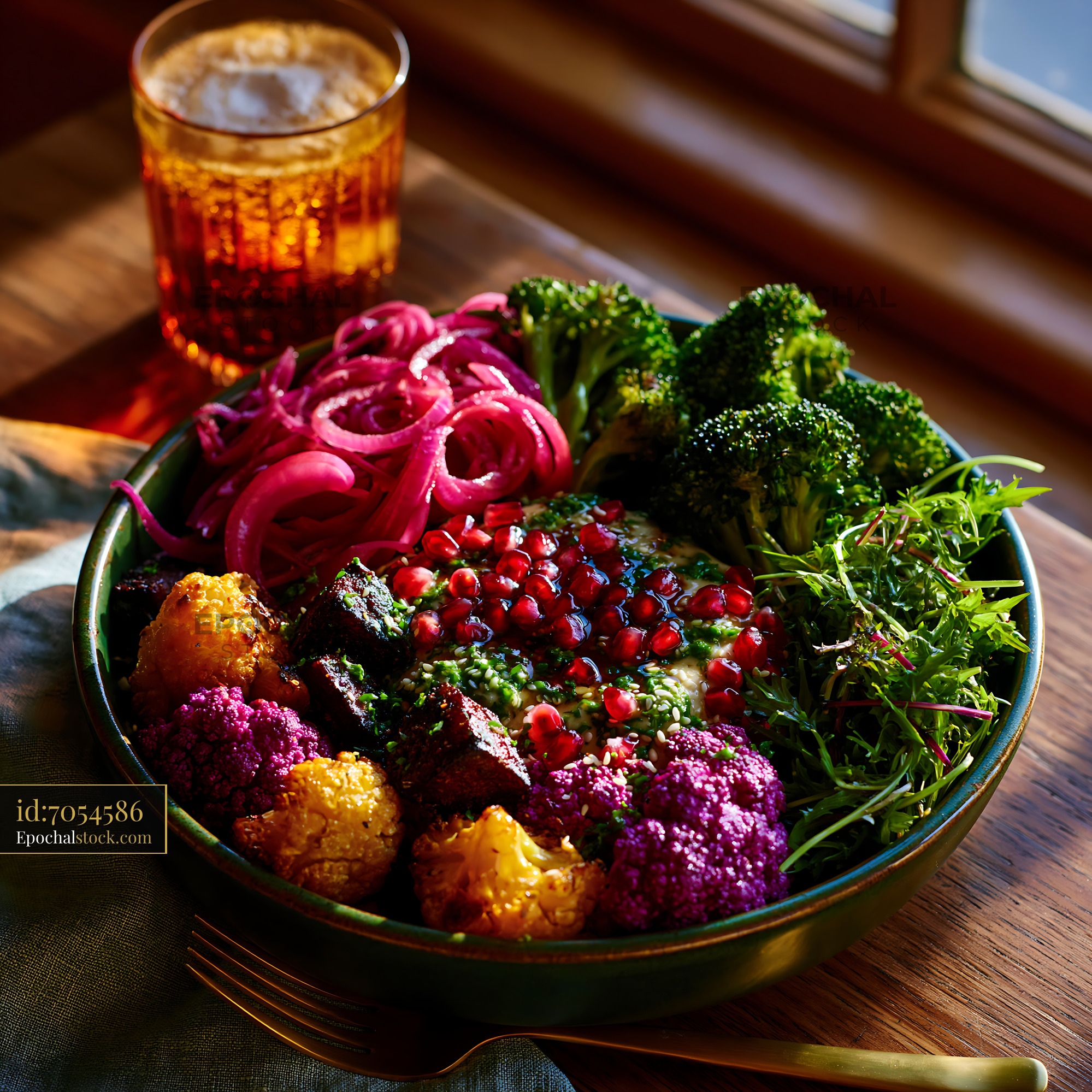Watermarked full-resolution preview of Healthy meal with fresh vegetables and grains in a bowl
