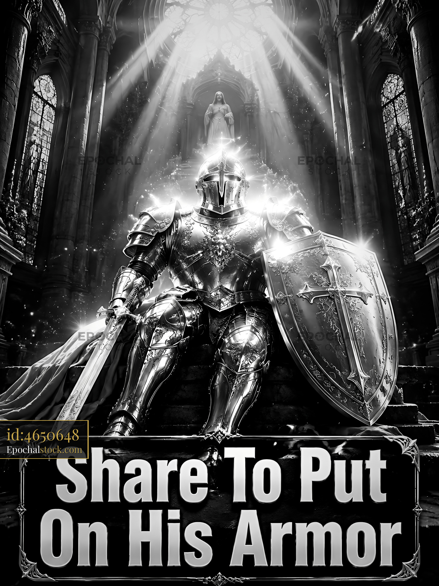 Watermarked full-resolution preview of Knight in armor sitting on throne in a grand hall