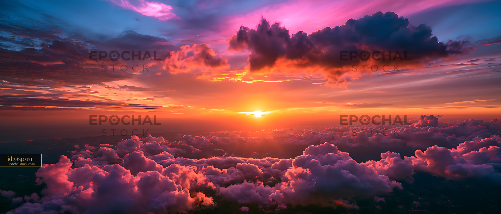 Watermarked full-resolution preview of Colorful sunset over a panoramic cloudscape