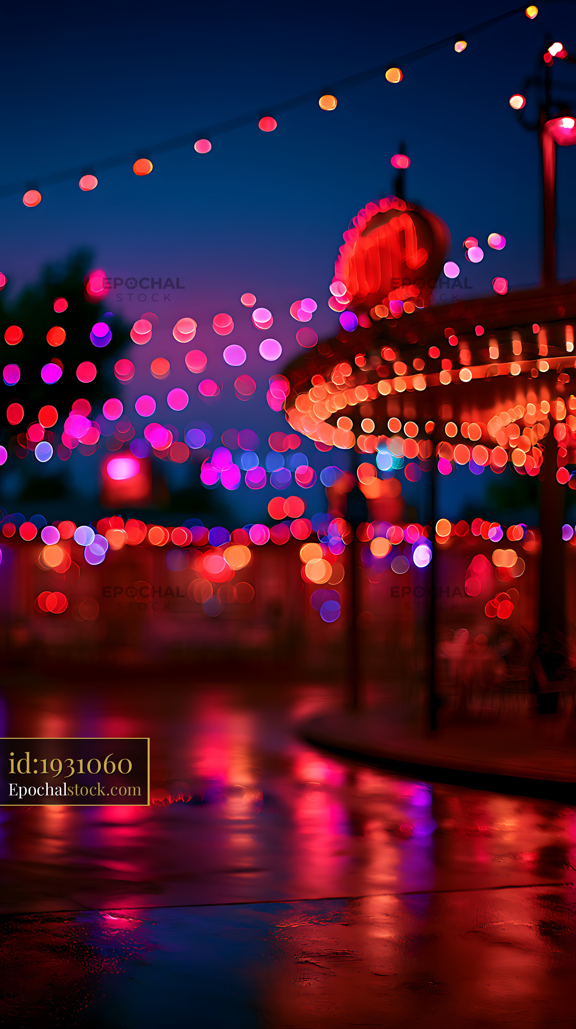 Watermarked full-resolution preview of Vibrant carousel and glowing lights after dark