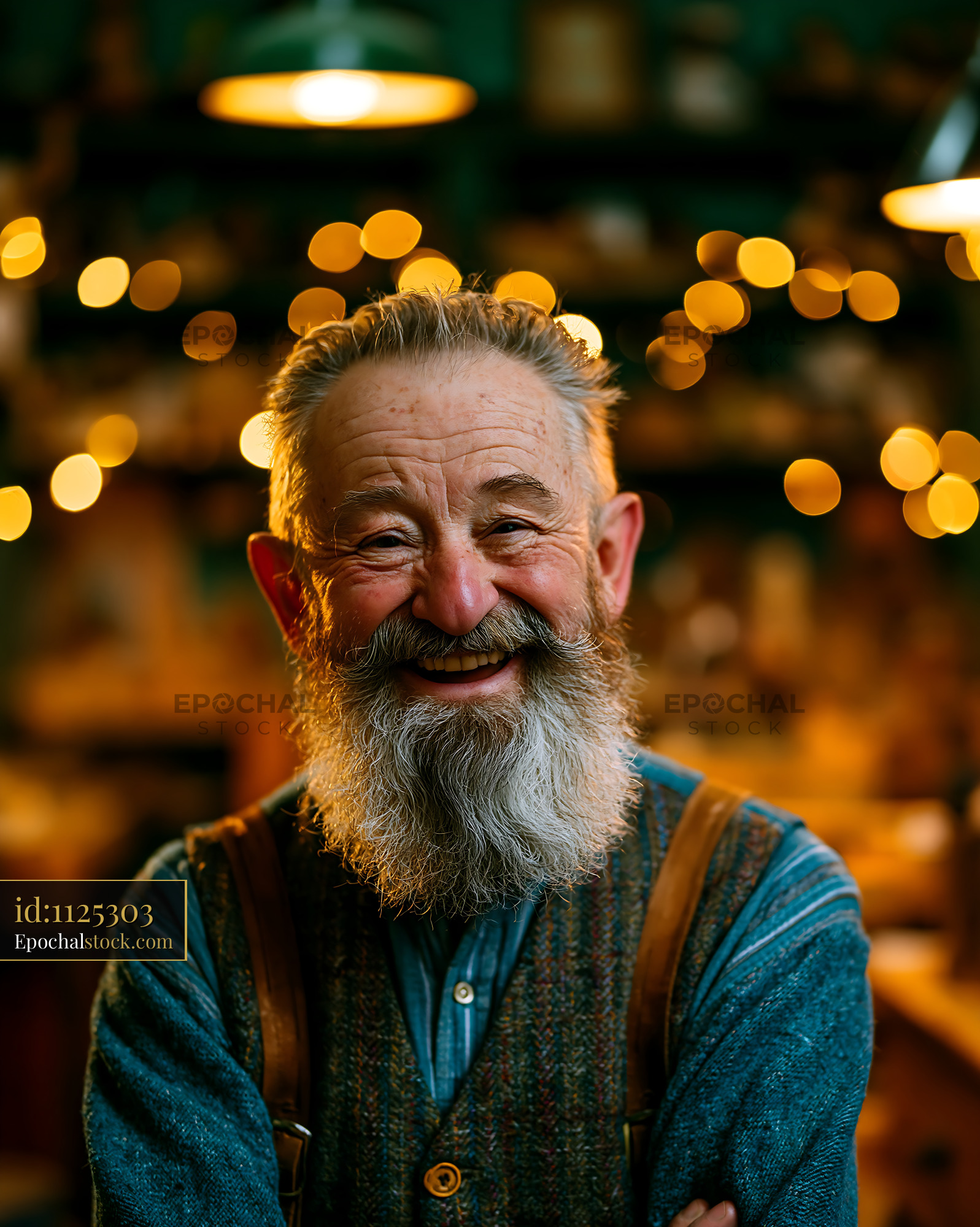 Watermarked full-resolution preview of Smiling man with a beard in a workshop setting