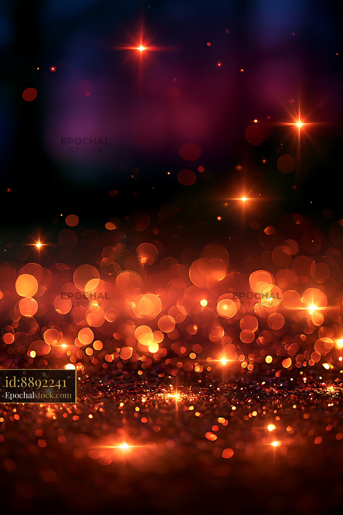 Watermarked full-resolution preview of Warm orange bokeh and sparkling light flare background