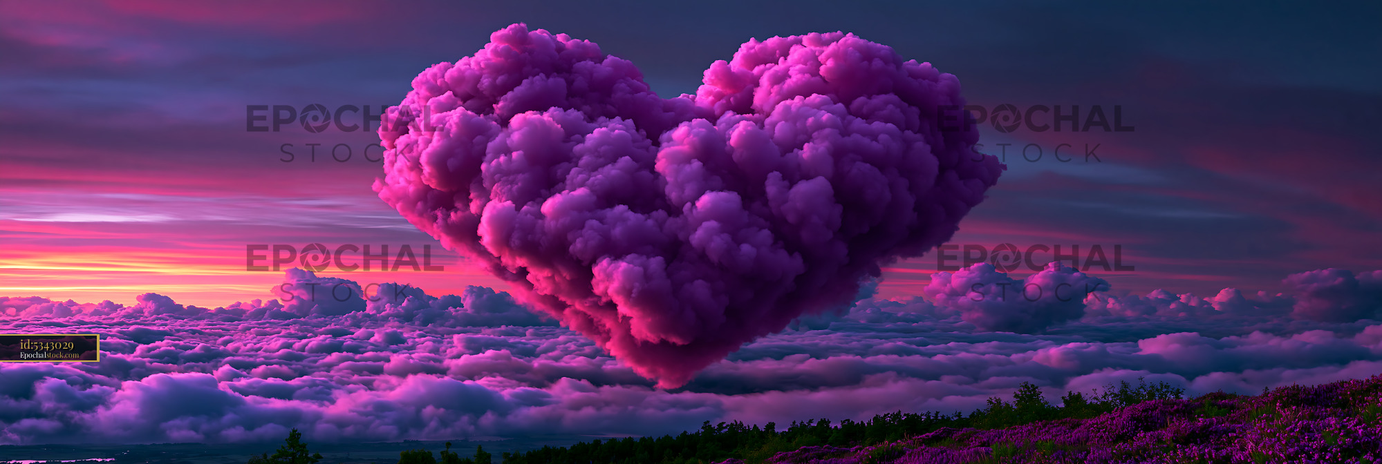 Watermarked full-resolution preview of Colorful cloud formation shaped like a heart in the sky