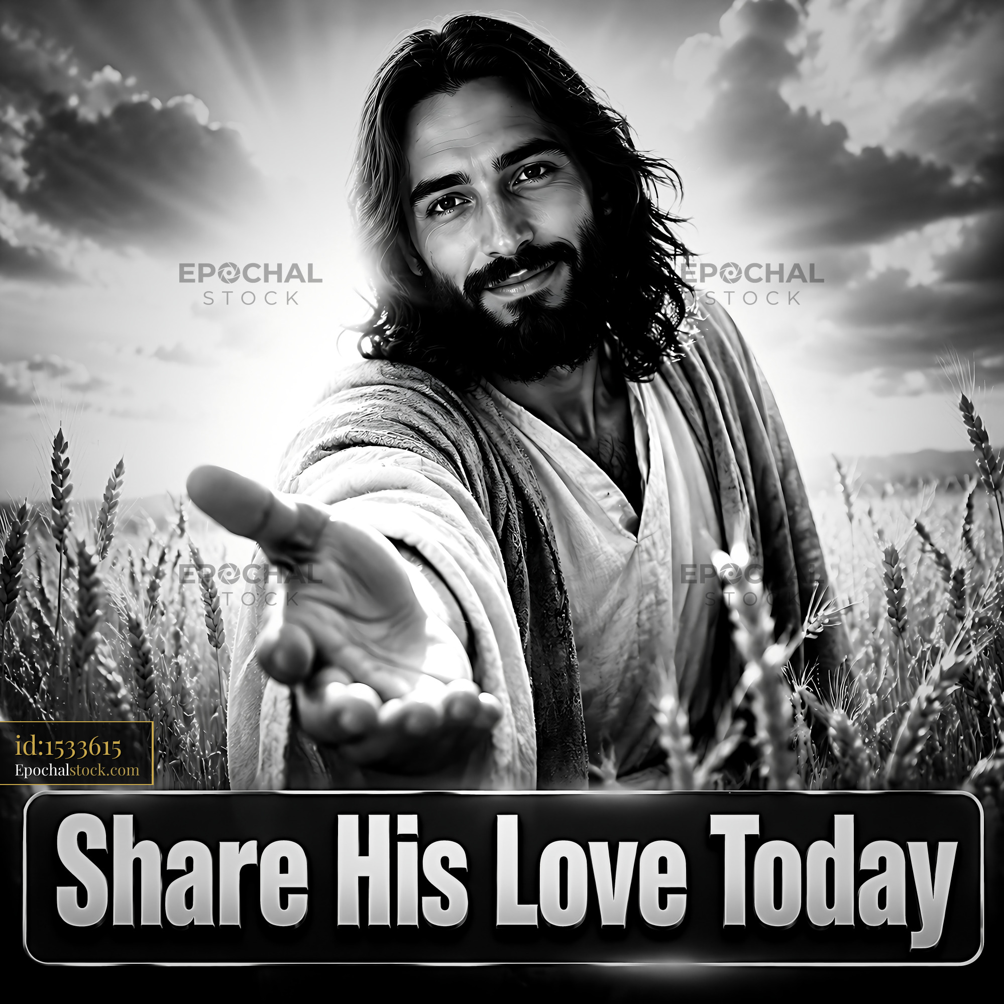 Man Reaching out With Love in Field Under Cloudy Sky - stock photo