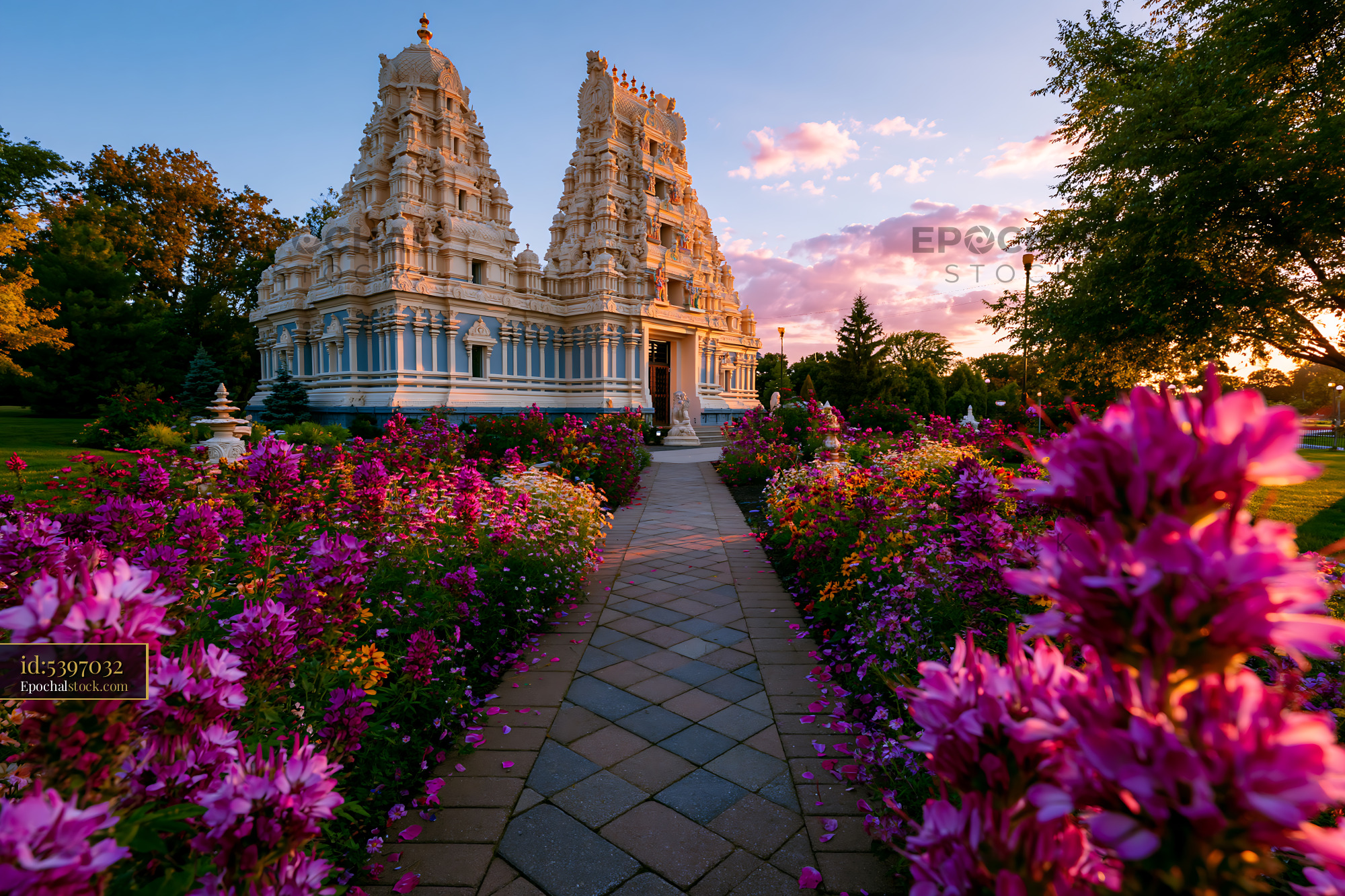 Hindu Temple With Colorful Flowers in Sri Venkateswara, USA - stock photo