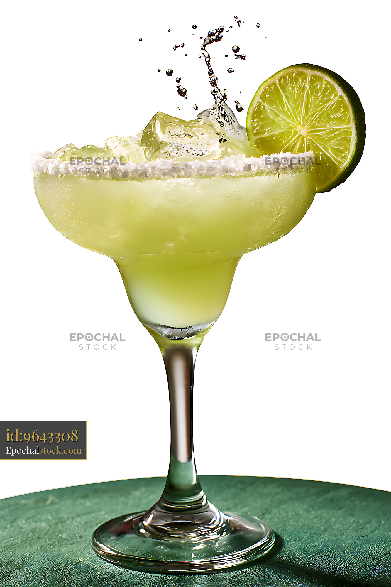 Watermarked full-resolution preview of Fresh lime drink with salt rim and splashing liquid