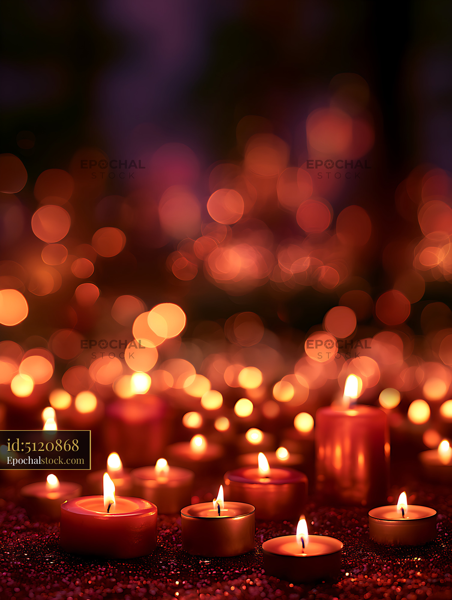 Watermarked full-resolution preview of Warm candlelight and glowing bokeh in darkness