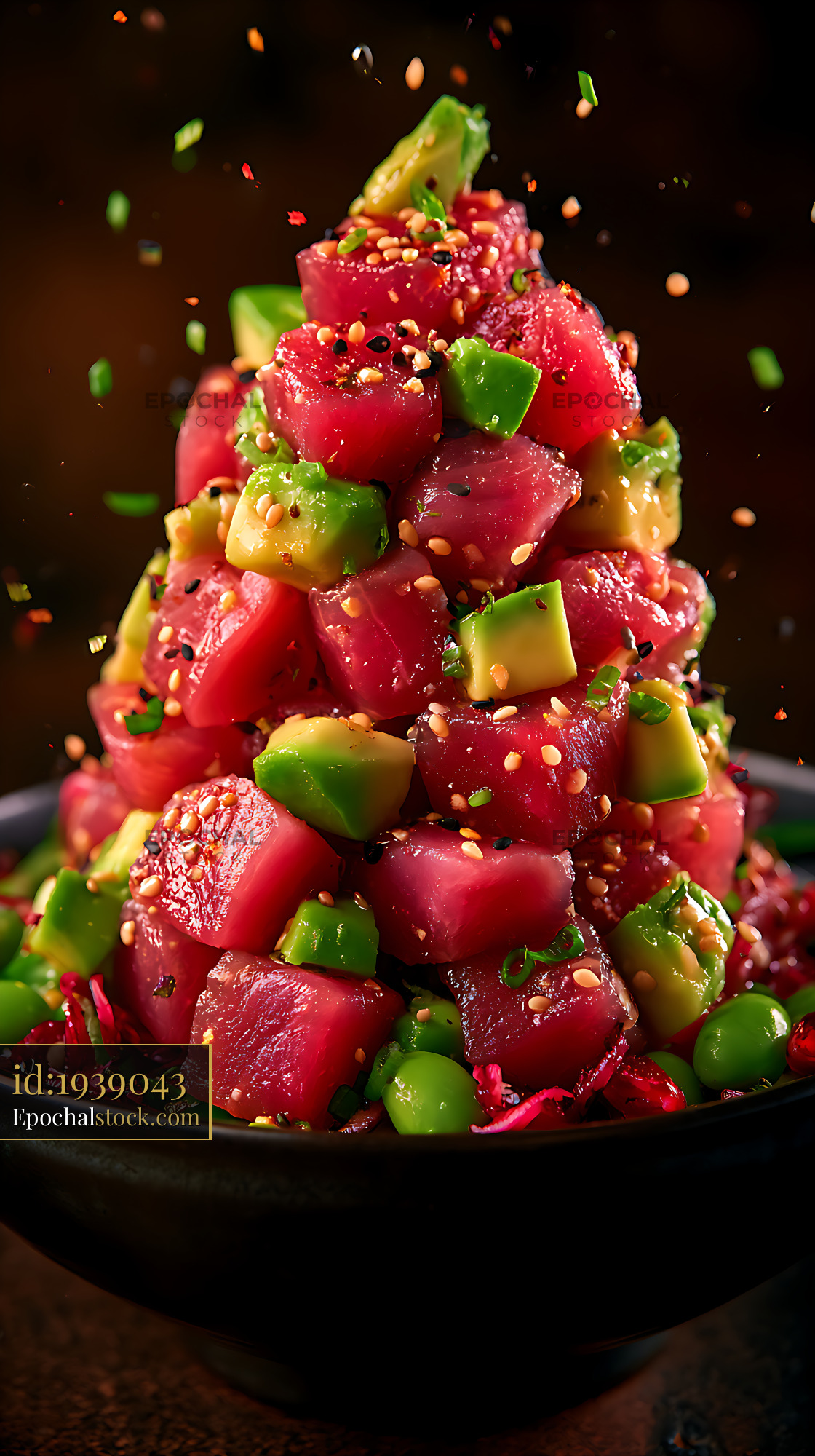 Watermarked full-resolution preview of Vibrant dragon fruit avocado salad in a dark bowl