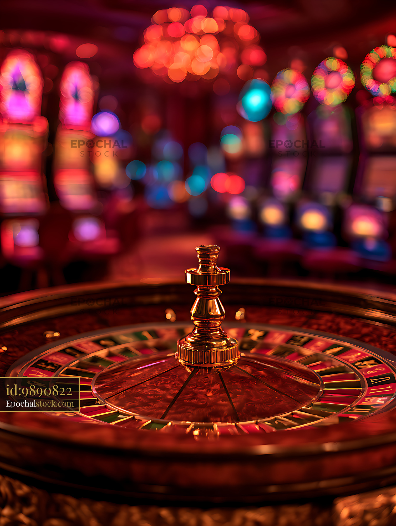 Watermarked full-resolution preview of Polished roulette wheel beneath colorful blurred lights
