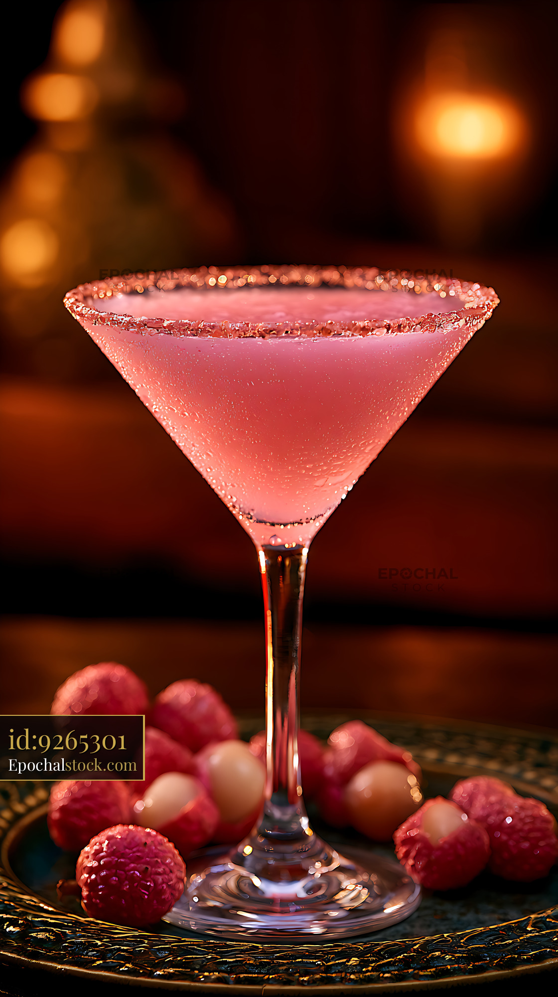 Watermarked full-resolution preview of Pink cocktail with sugar rim and lychee fruit