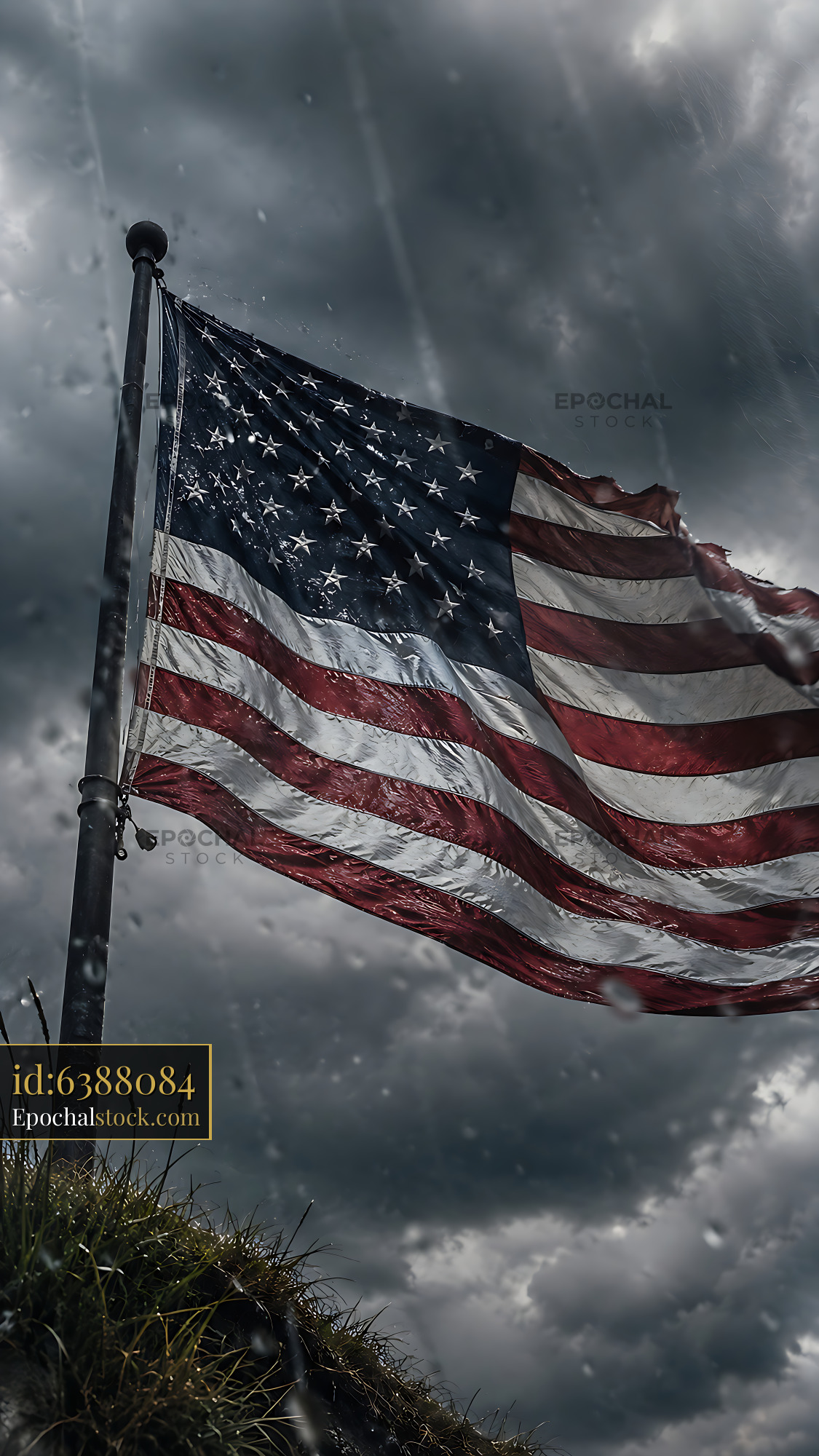 Watermarked full-resolution preview of Waving flag with dark clouds in the background