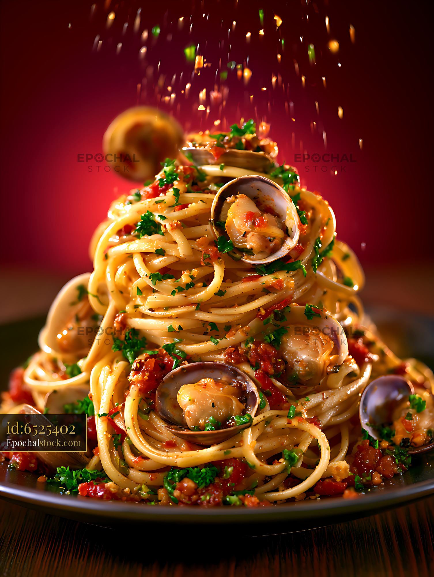 Watermarked full-resolution preview of Seafood pasta with mussels and fresh herbs