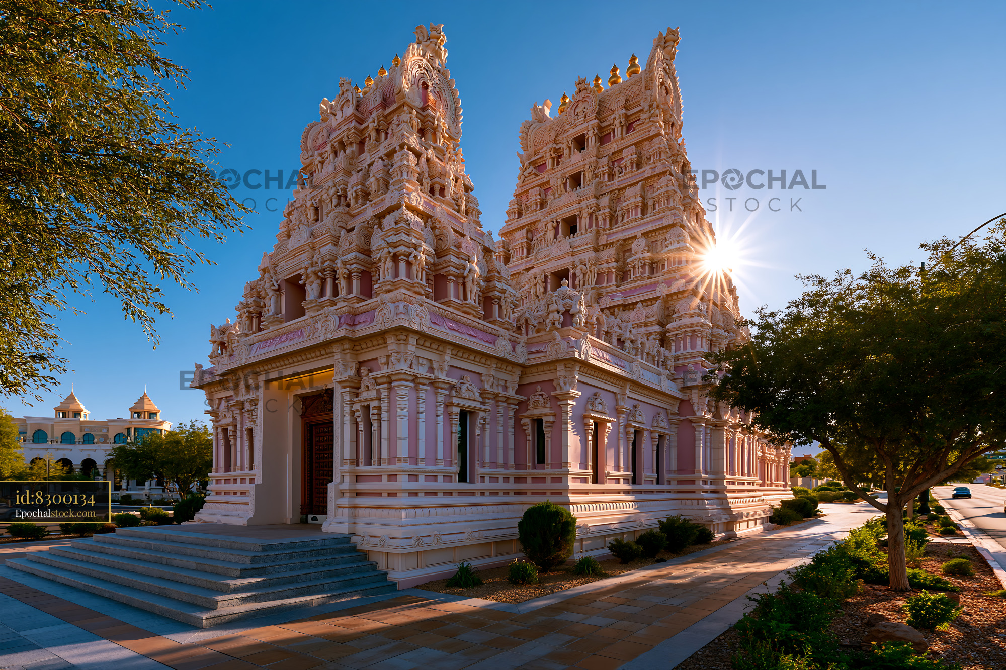 Watermarked full-resolution preview of A Hindu temple features detailed carvings and tall spires
