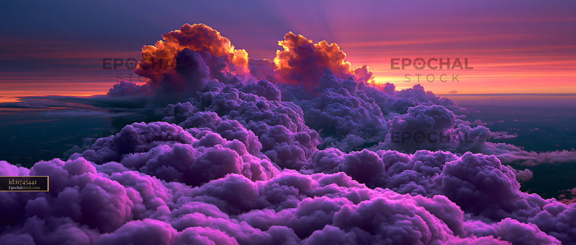 Watermarked full-resolution preview of Clouds meet sunset in purple and orange hues