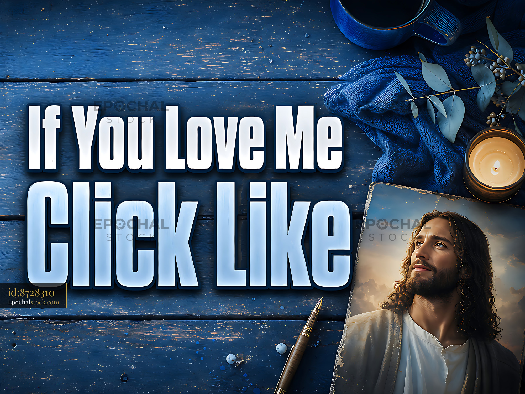 Watermarked full-resolution preview of If you love me click like message on wooden table