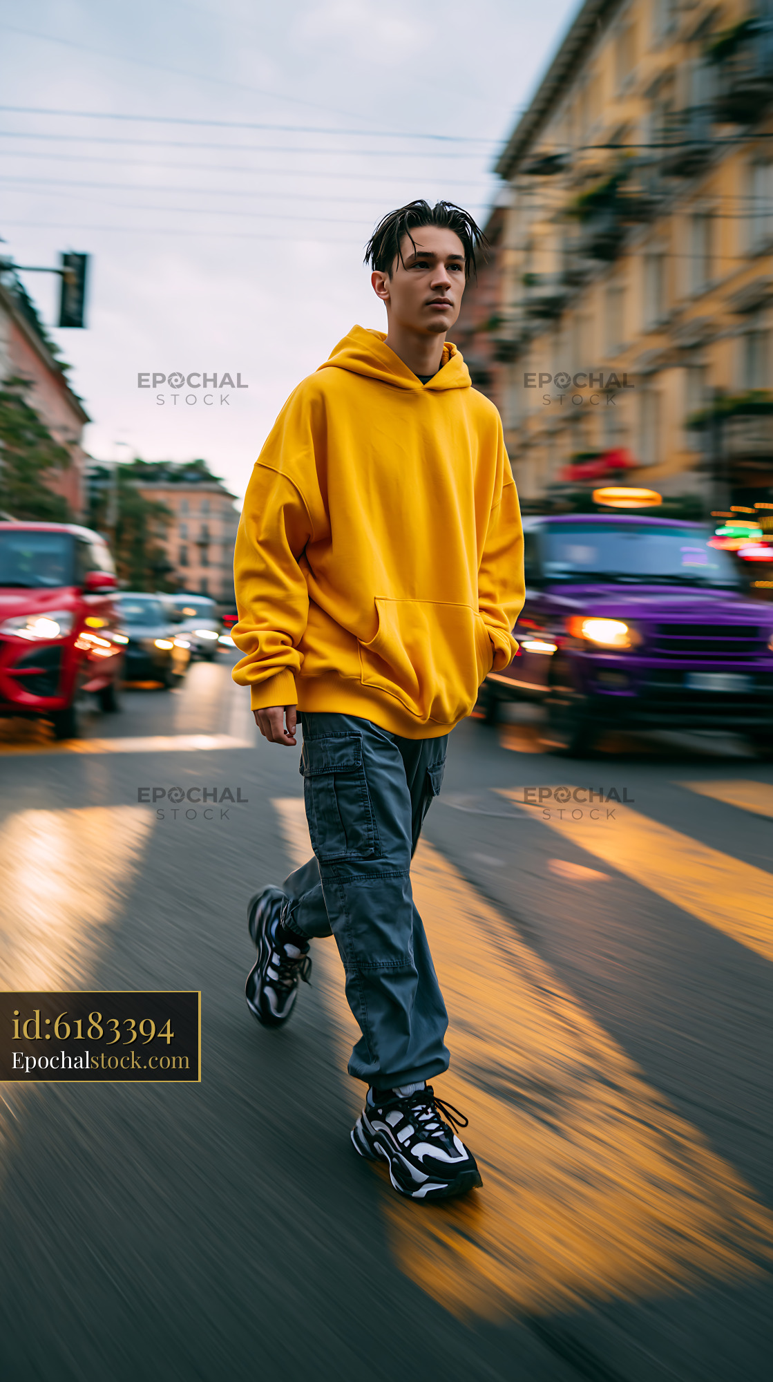 Watermarked full-resolution preview of Person walking on a city street during a busy day