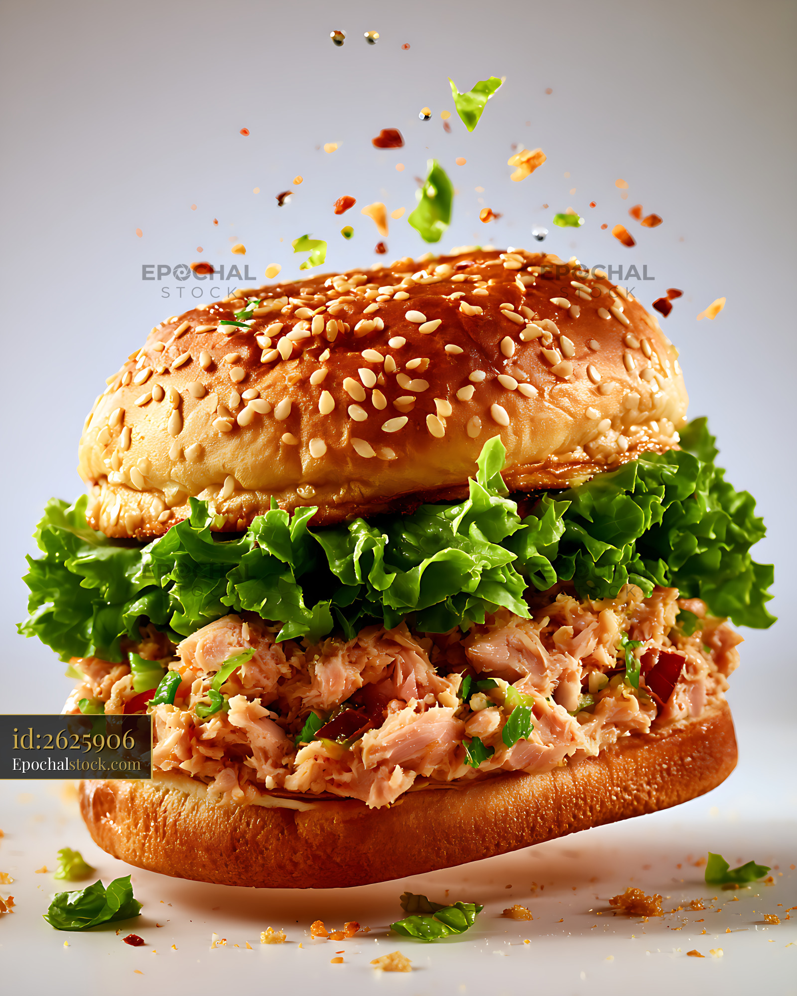 Watermarked full-resolution preview of Close-up tuna sandwich with fresh lettuce
