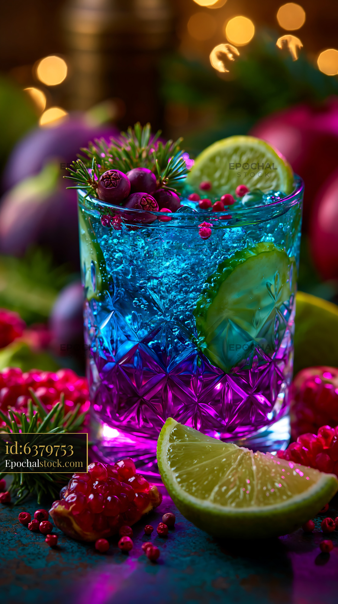 Watermarked full-resolution preview of Colorful drink with citrus and berries in a festive setting