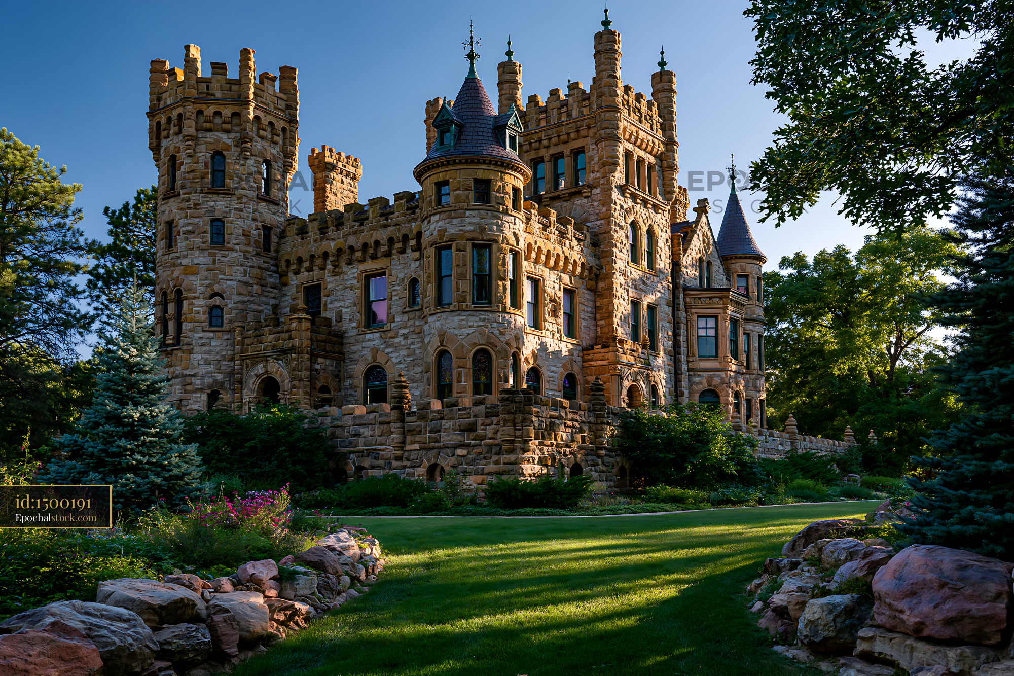Watermarked full-resolution preview of Stone castle with towers and garden