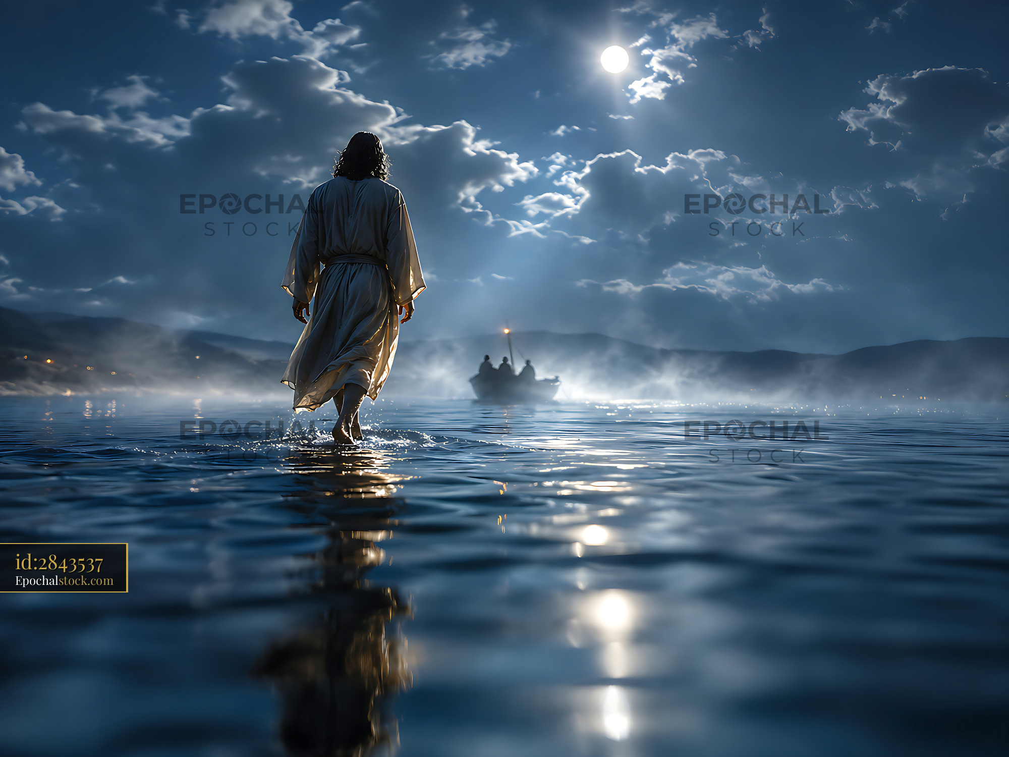Watermarked full-resolution preview of Walking on water at night under the moonlight