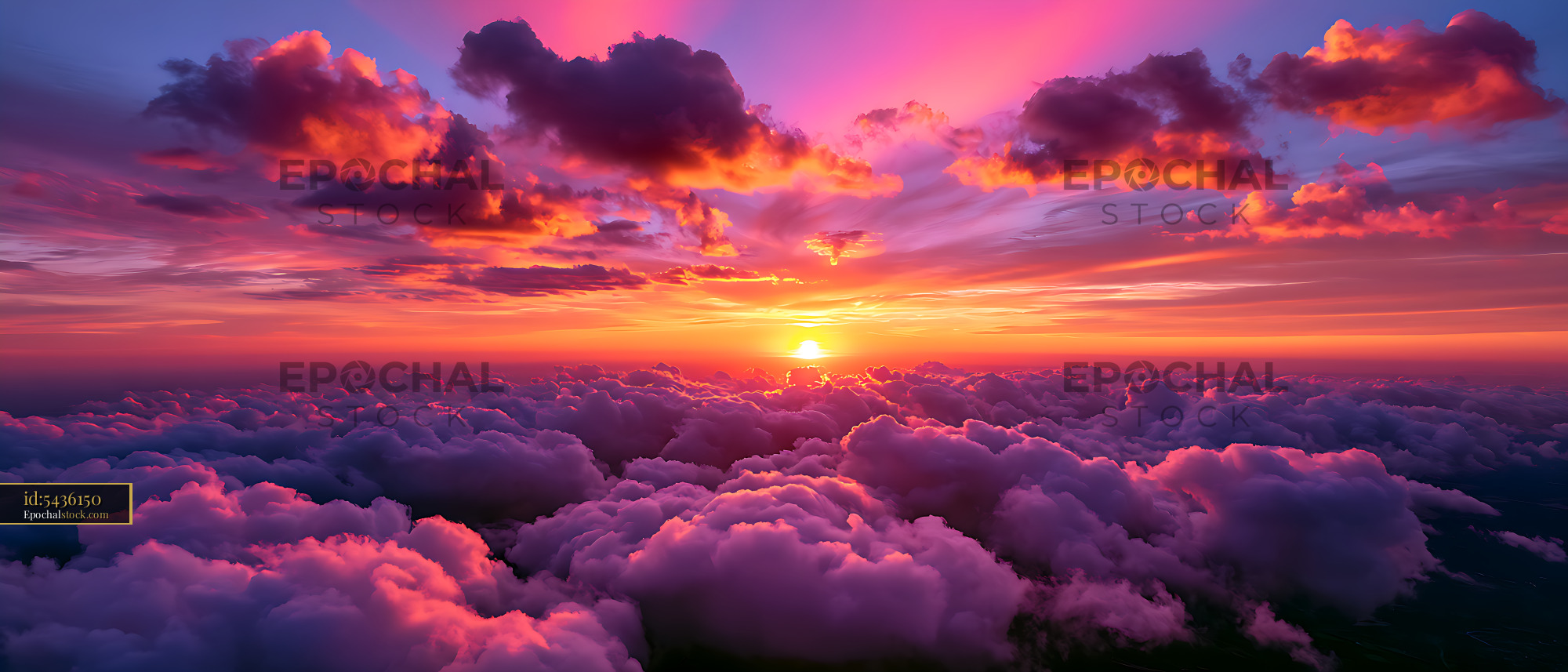 Watermarked full-resolution preview of Colorful sunset over billowing clouds