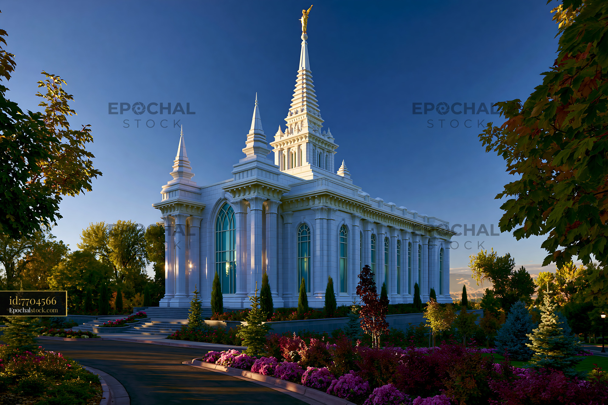 Watermarked full-resolution preview of Beautiful architecture of a temple with tall spires in the afternoon