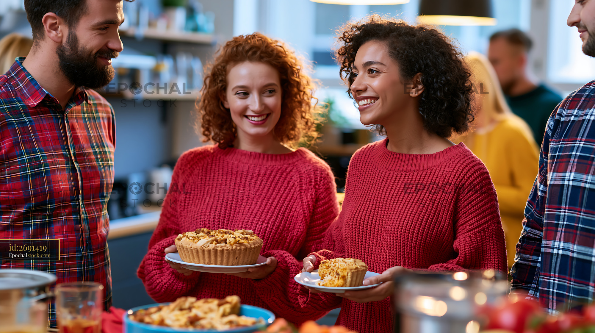 Watermarked full-resolution preview of Friends gather at a cafe to enjoy baked goods and conversation