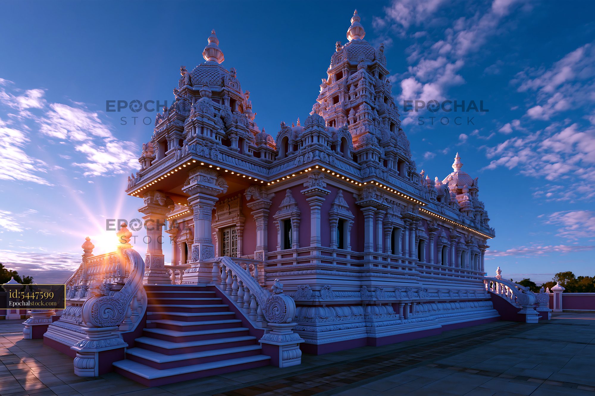 Watermarked full-resolution preview of Temple architecture during sunset with decorative features