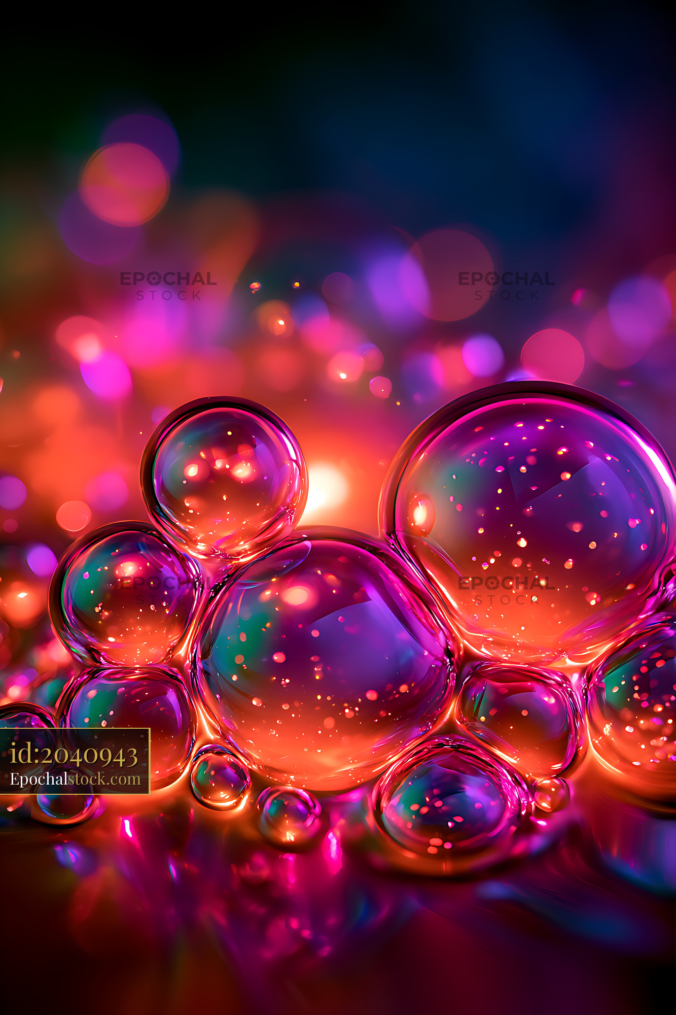 Watermarked full-resolution preview of Colorful glossy bubbles in neon light