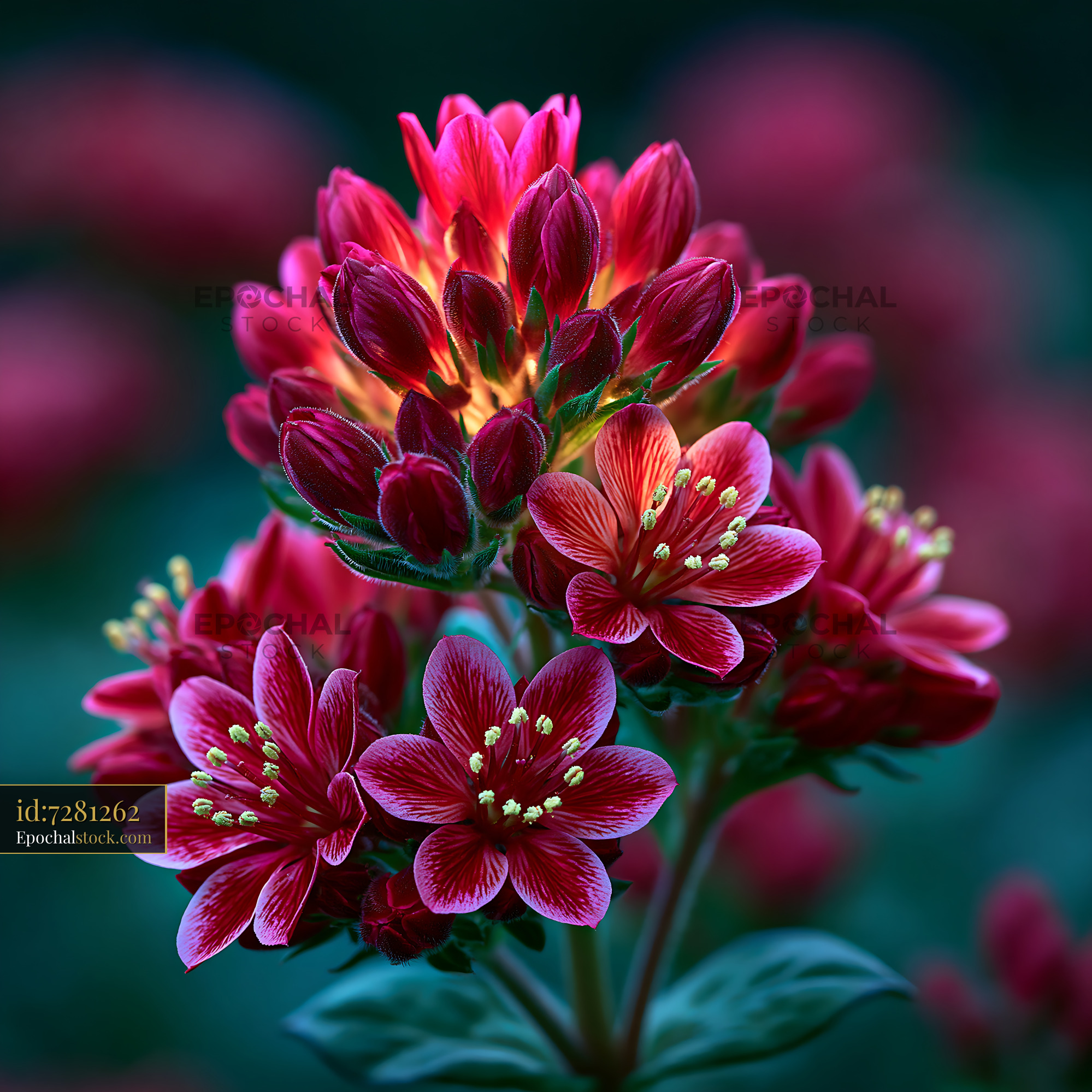 Watermarked full-resolution preview of Red flowers growing in a garden during spring season