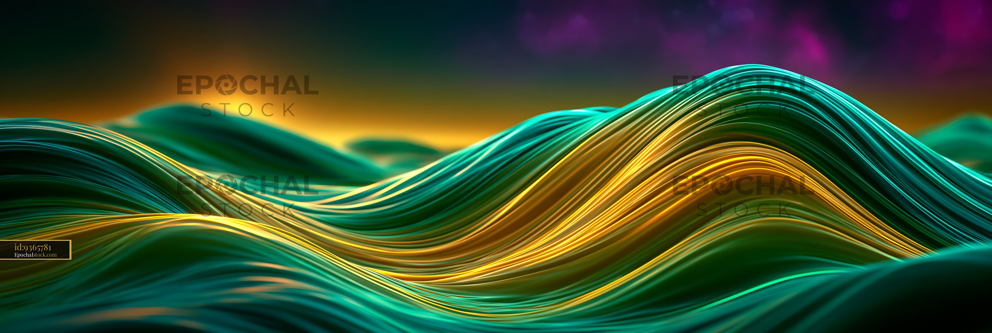 Watermarked full-resolution preview of Colorful waves of fabric on a landscape during sunset