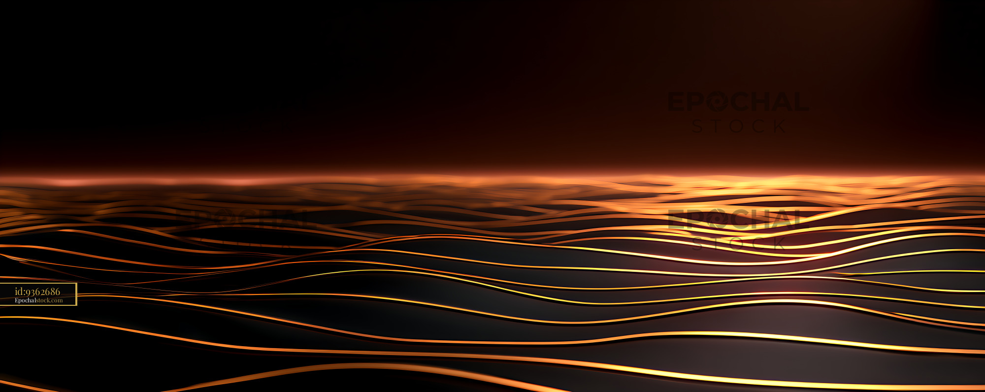 Watermarked full-resolution preview of Glowing orange wave lines on dark abstract background