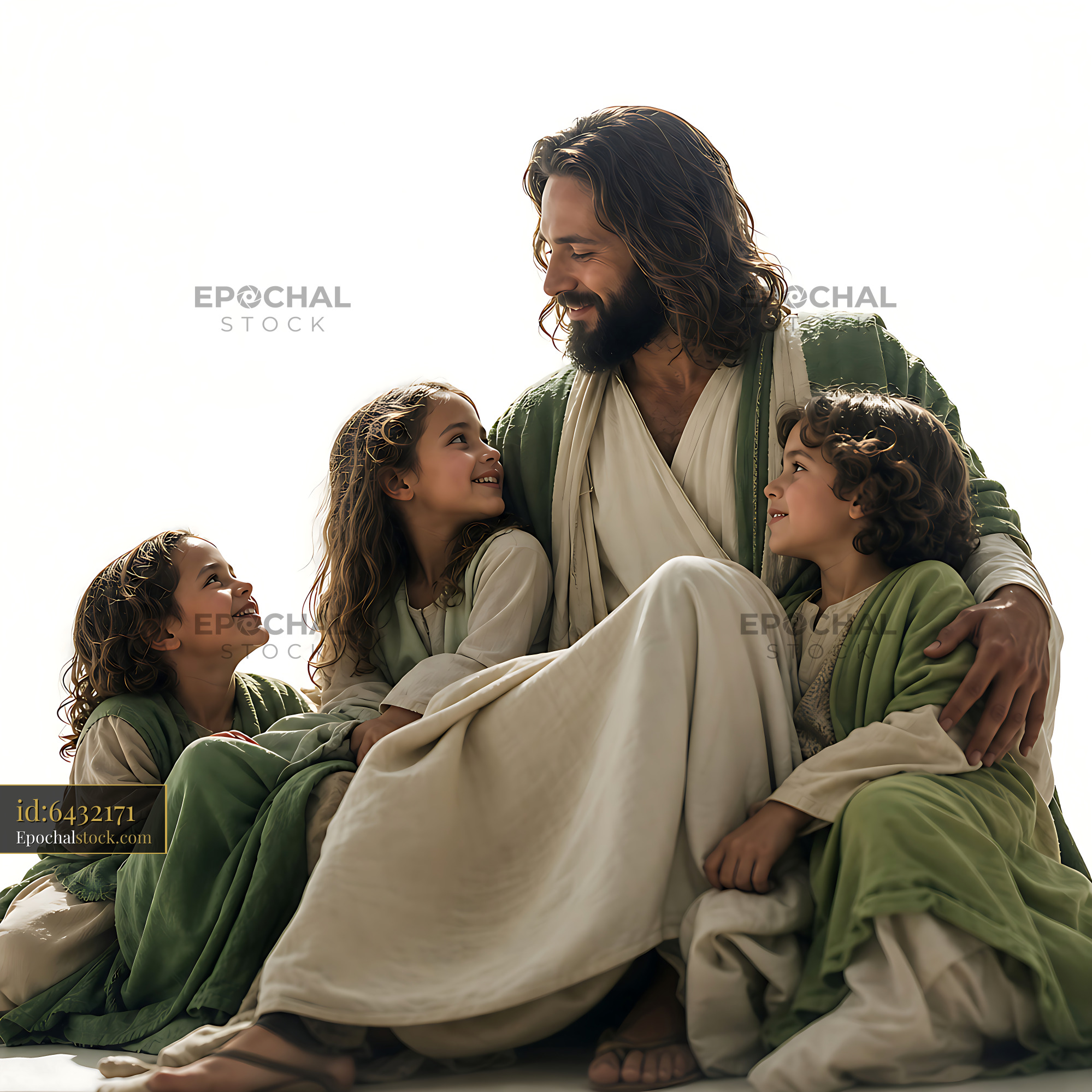 Watermarked full-resolution preview of Jesus with children sharing smiles and joy