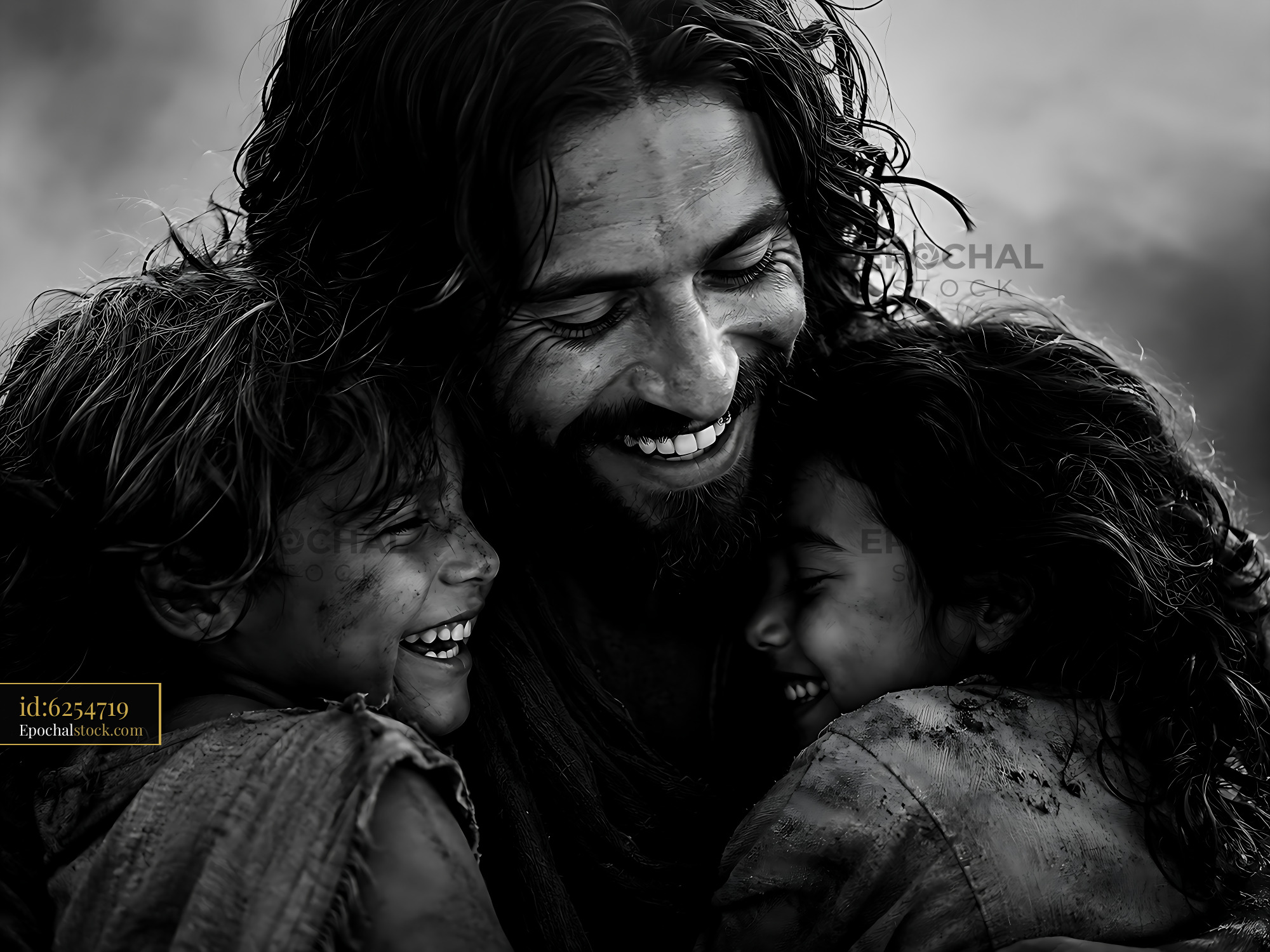 Watermarked full-resolution preview of Father playing with children outdoors