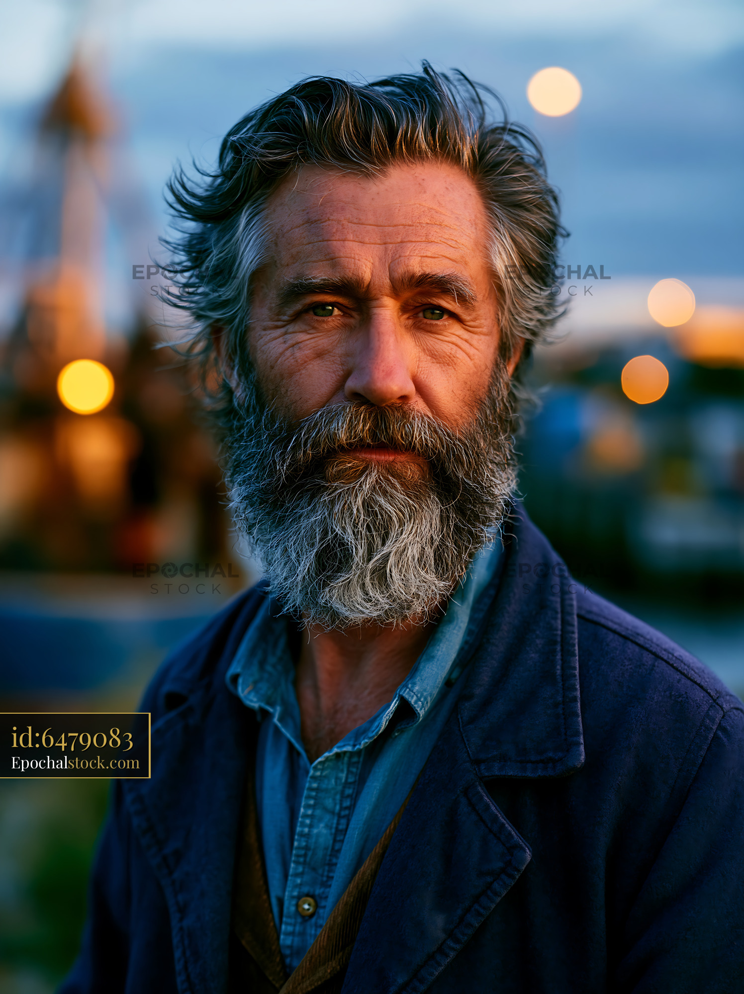 Watermarked full-resolution preview of Man with beard standing outdoors during sunset