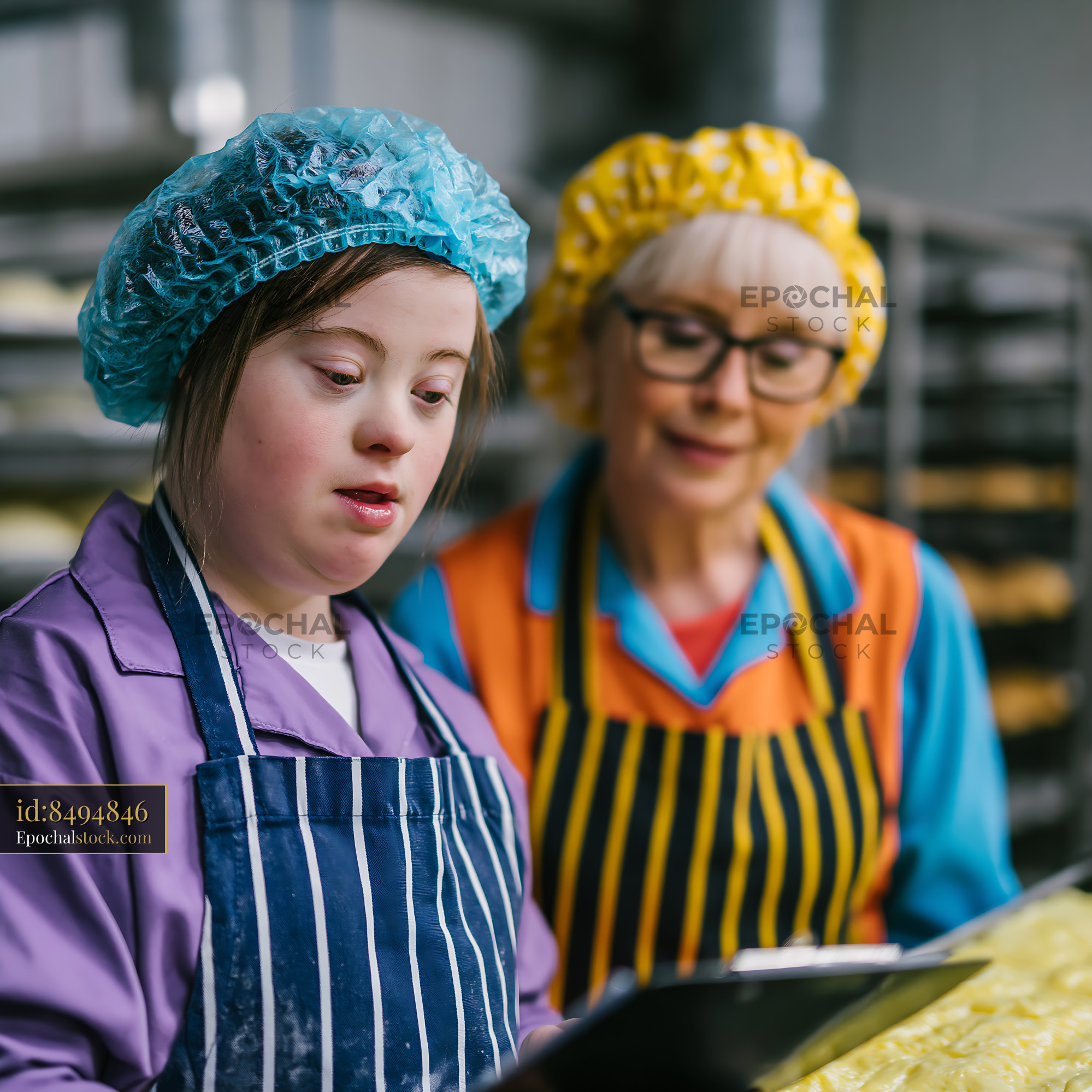 Watermarked full-resolution preview of Baking process with mentor and student in a kitchen