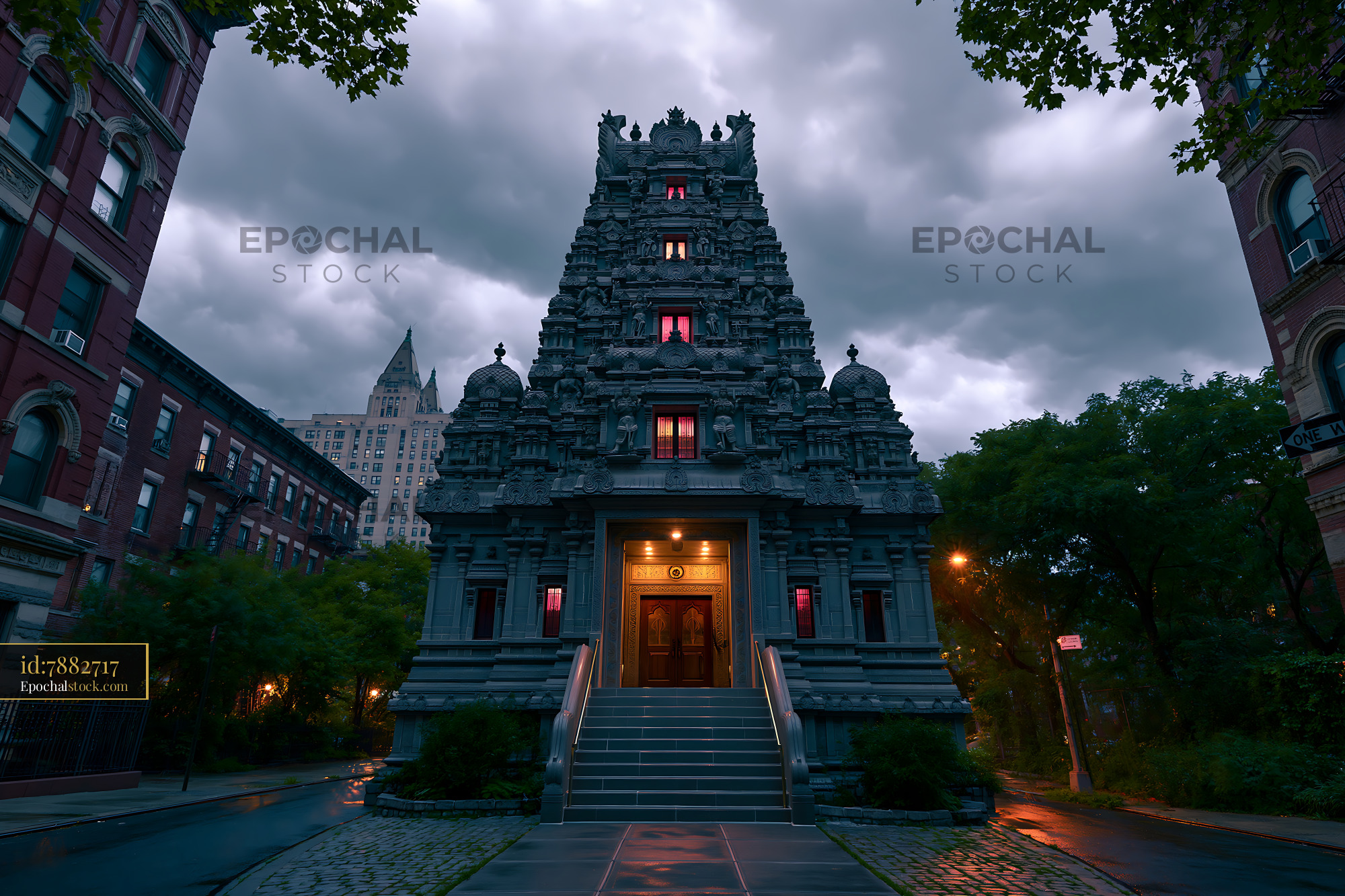 Watermarked full-resolution preview of Temple structure under cloudy sky during evening hours