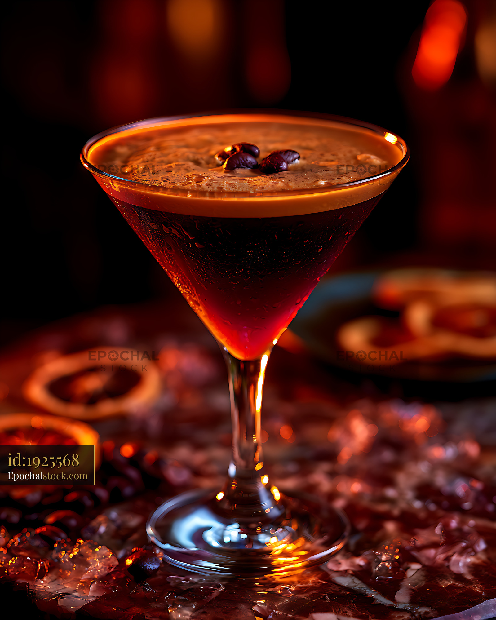 Watermarked full-resolution preview of Dark cocktail with coffee beans in a martini glass