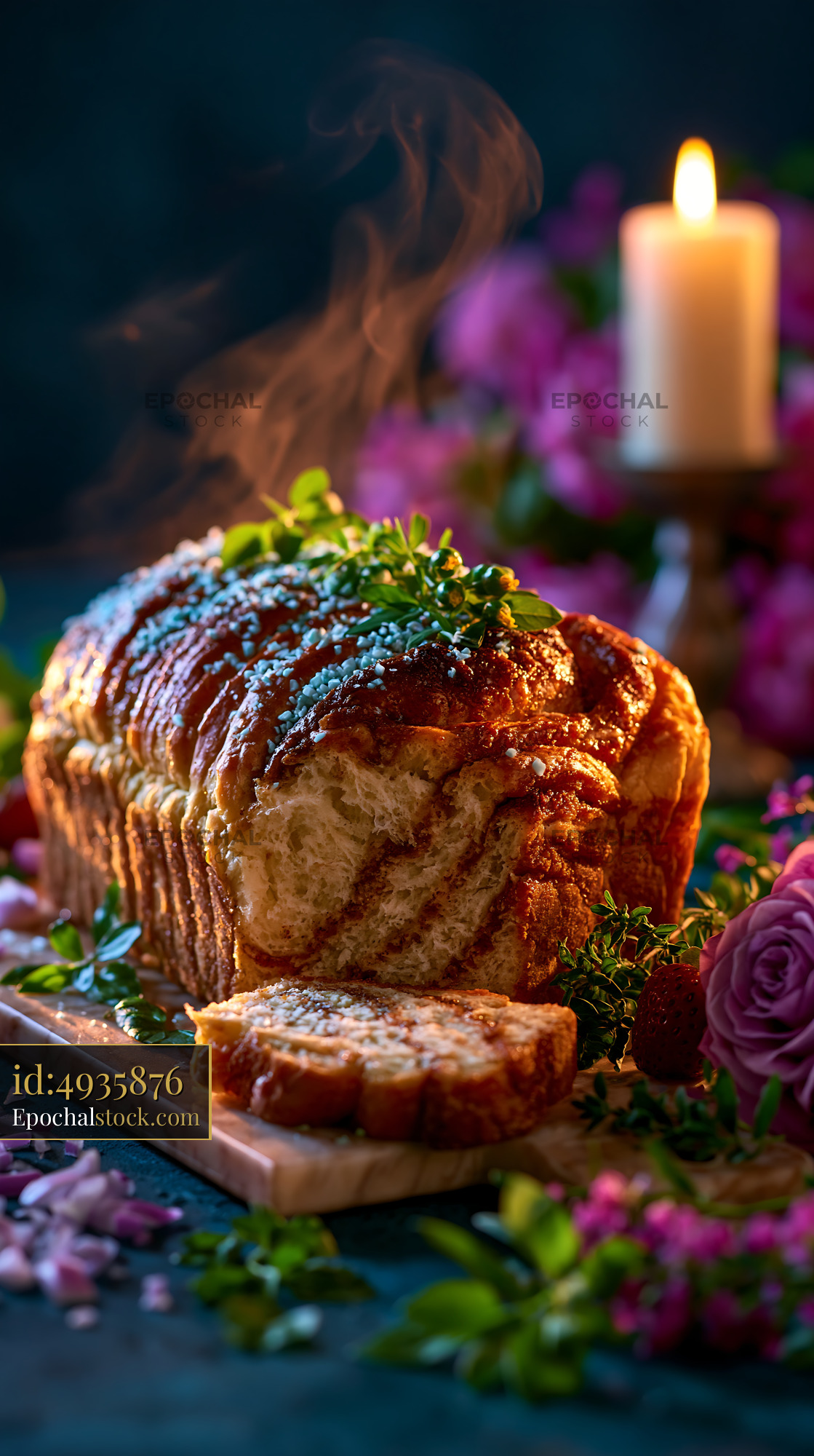Cinnamon Babka Loaf With Swirled Layers on a Wooden Board - stock photo