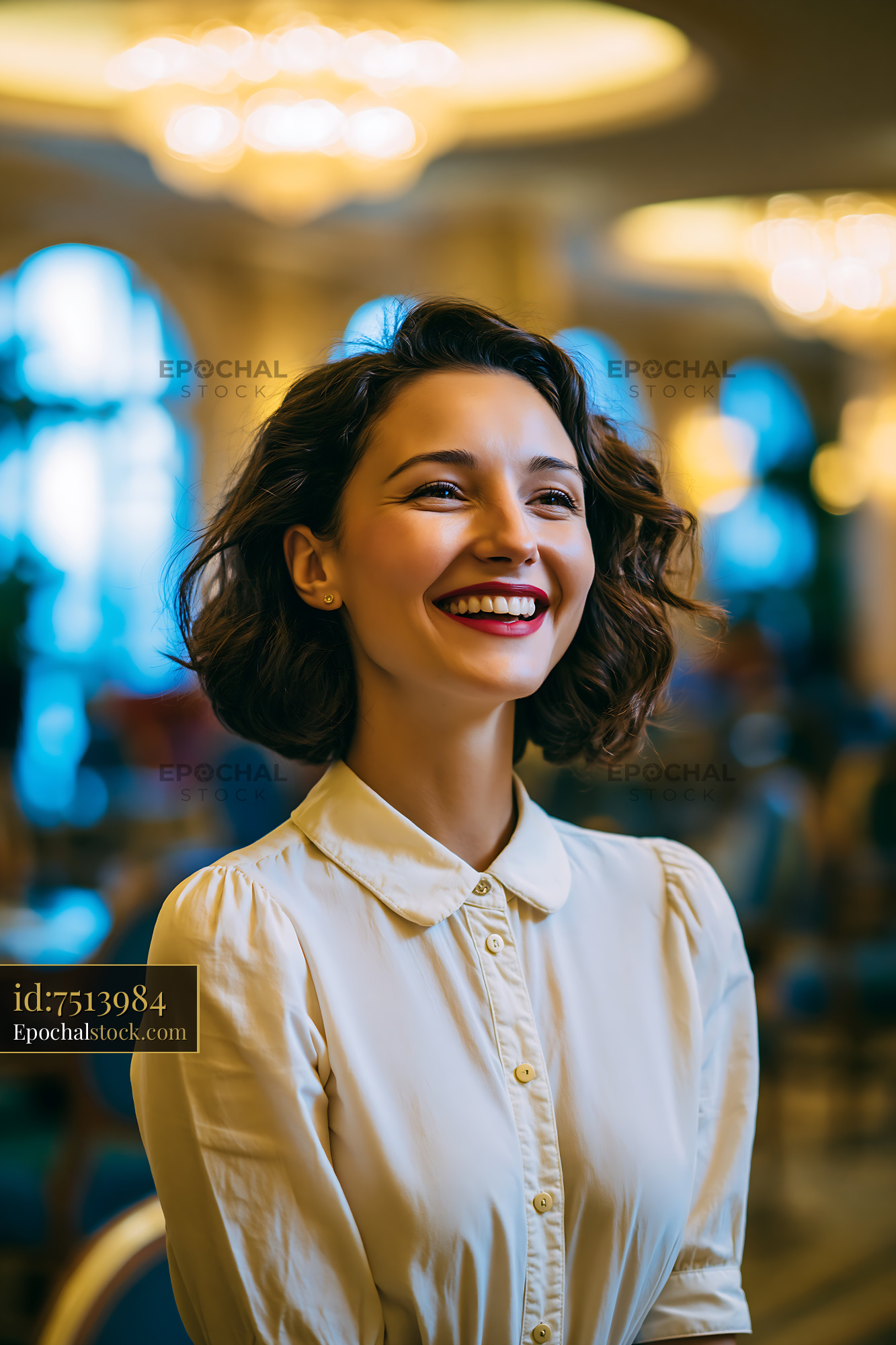 Watermarked full-resolution preview of Woman smiling in a bright indoor setting
