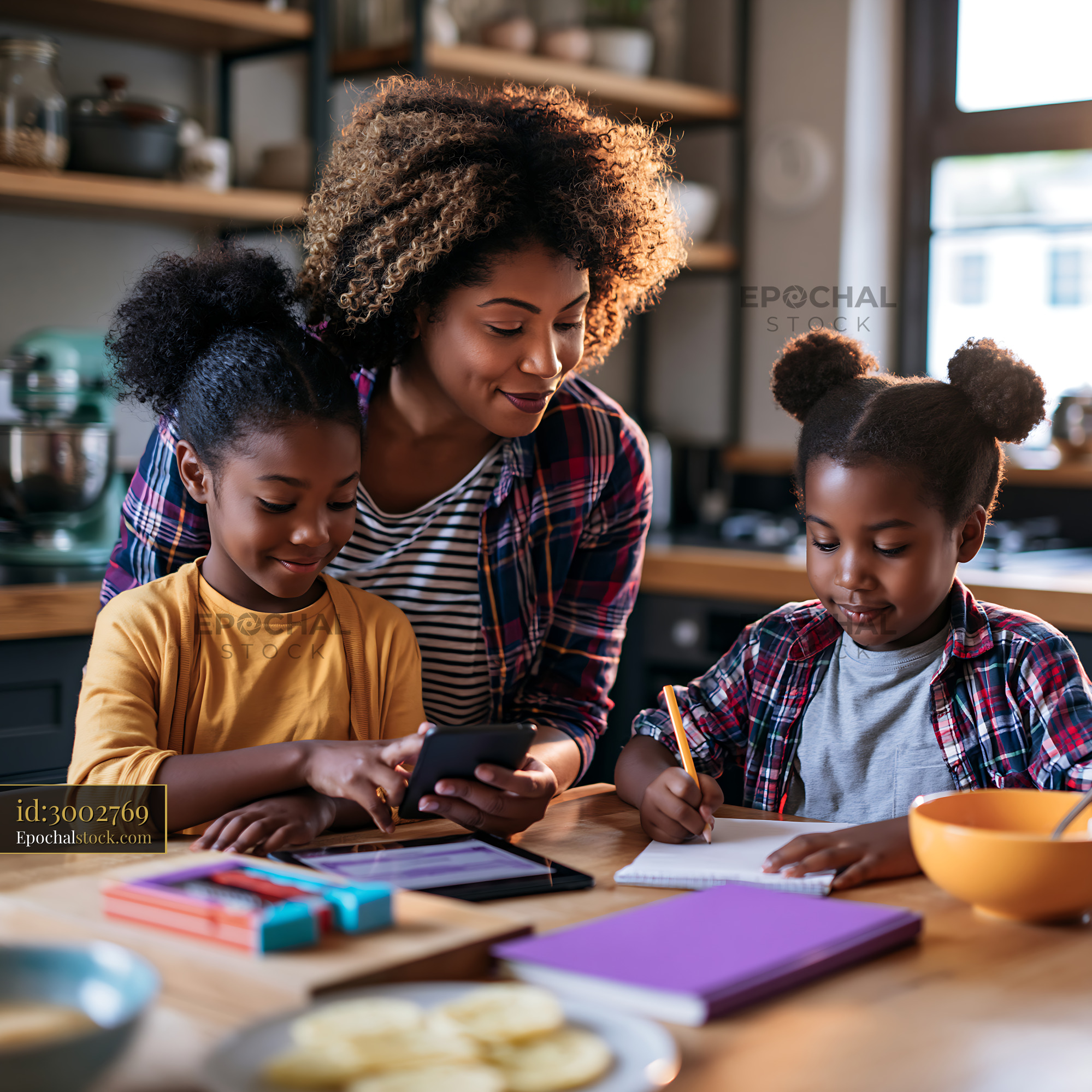Teacher Using a Learning App With Students at Home in Daytime - stock photo