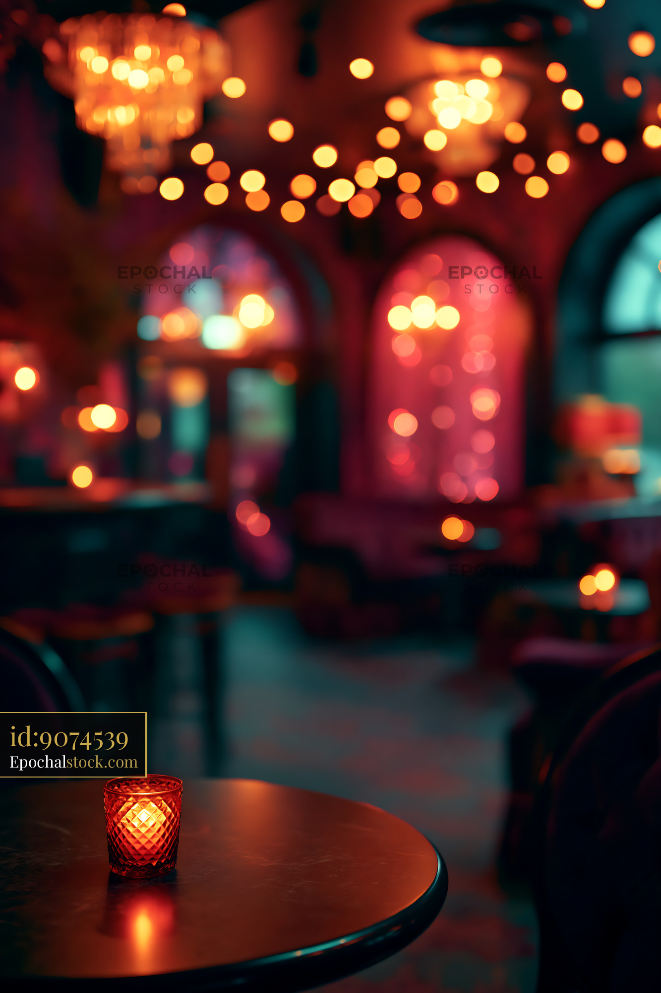 Watermarked full-resolution preview of Warm glow from candle in a dimly lit bar