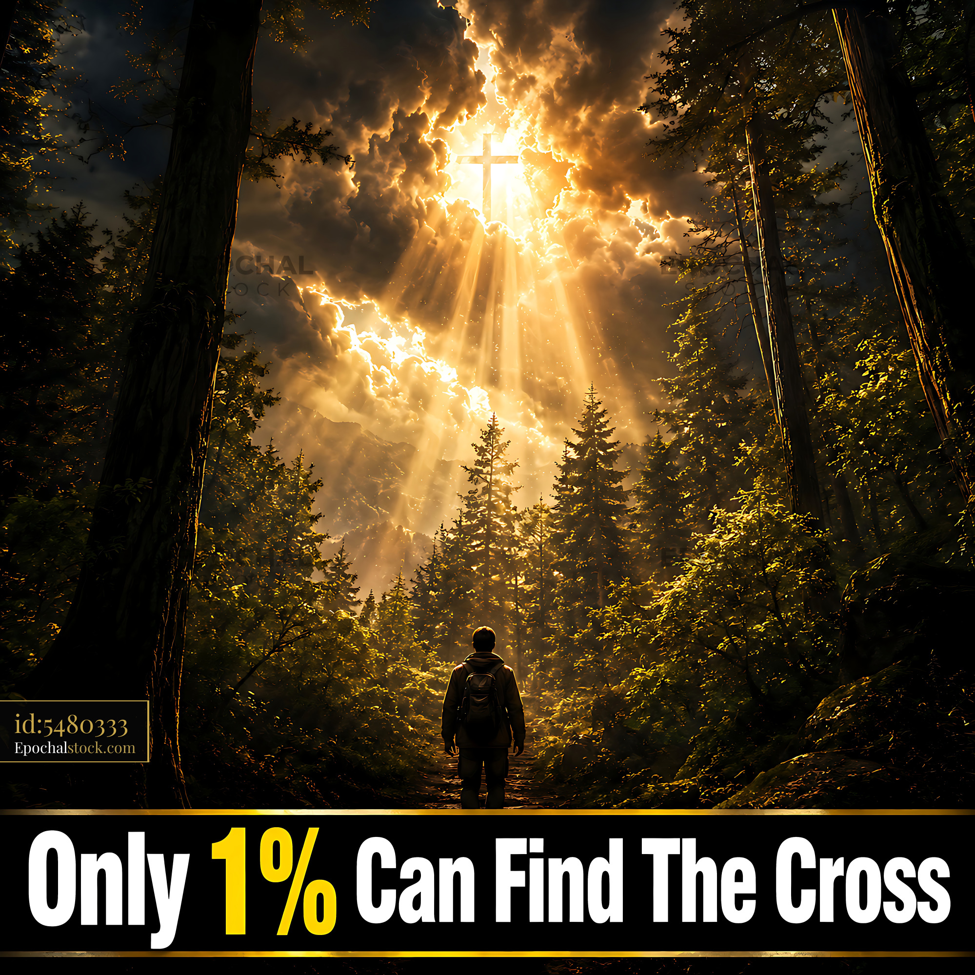 Watermarked full-resolution preview of Forest scene with light shining through clouds and rays