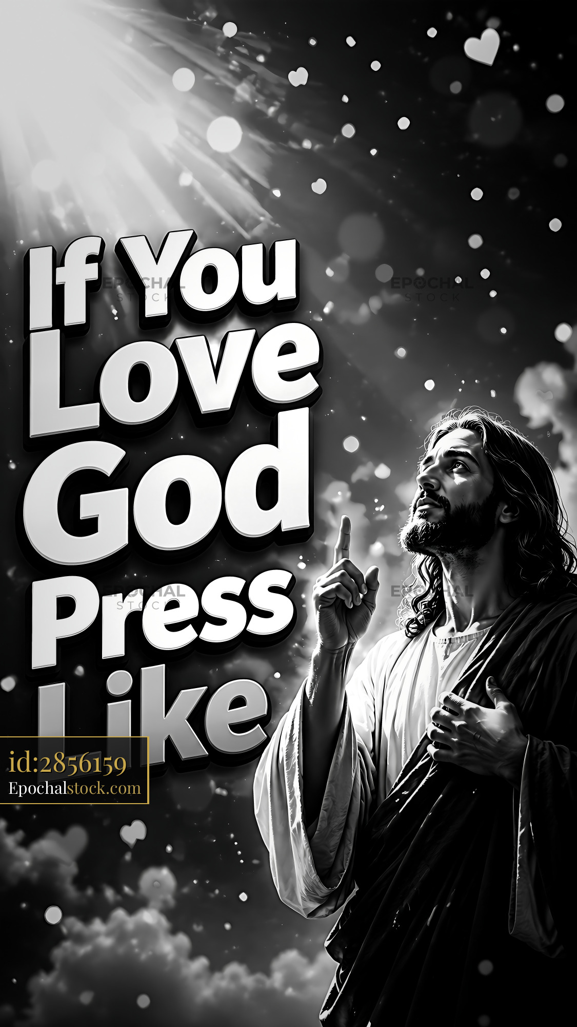 Jesus Pointing Upwards in a Dark Sky With Light Beams Shining - stock photo