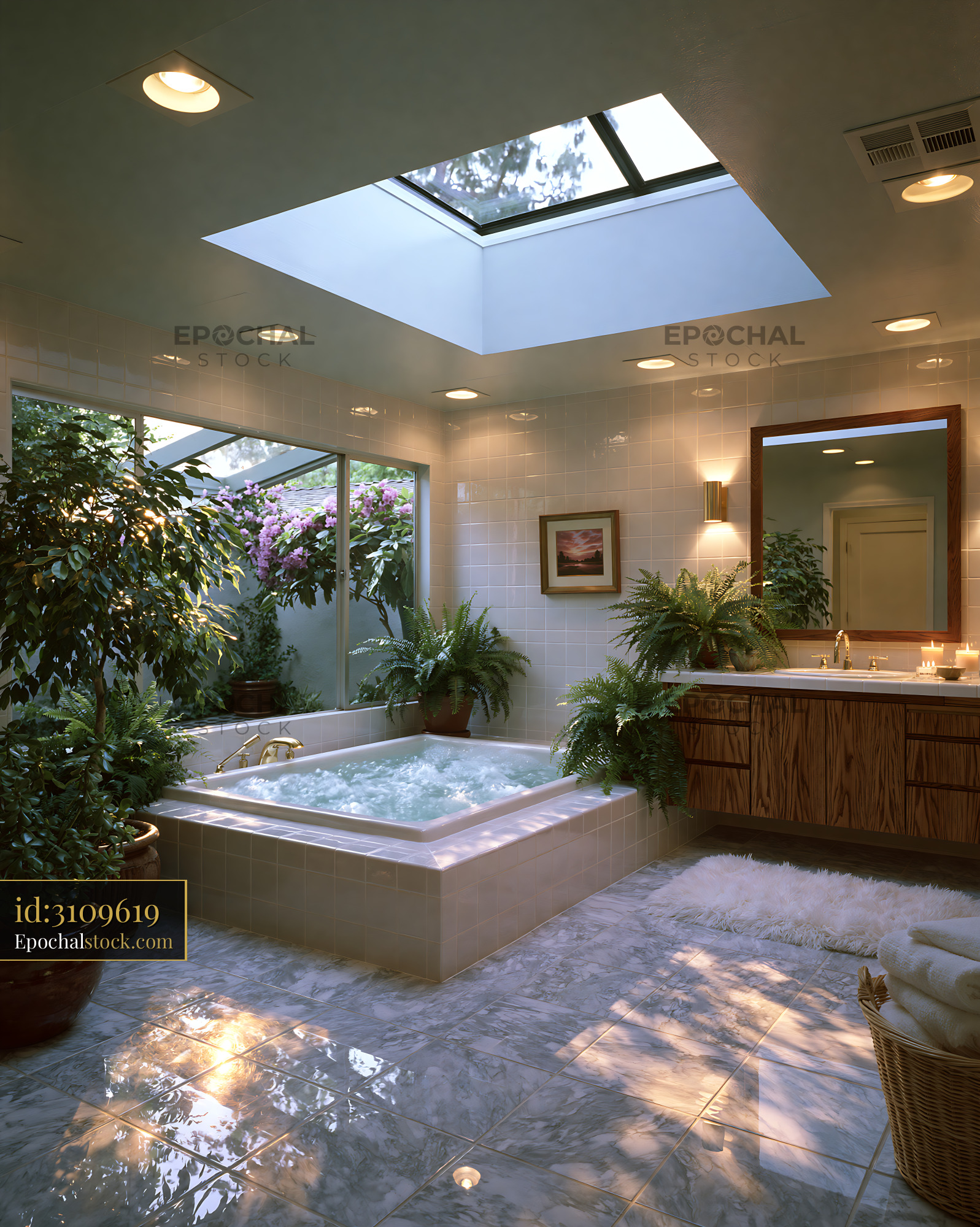 Watermarked full-resolution preview of Modern bathroom with a bathtub and plants