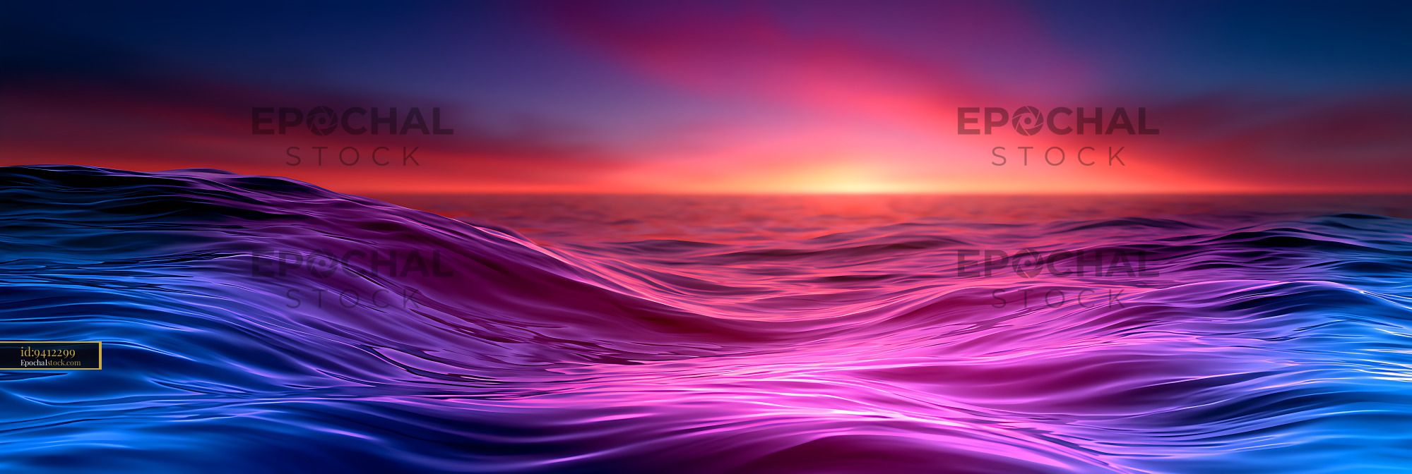 Watermarked full-resolution preview of Vibrant abstract ocean waves beneath a colorful sunset